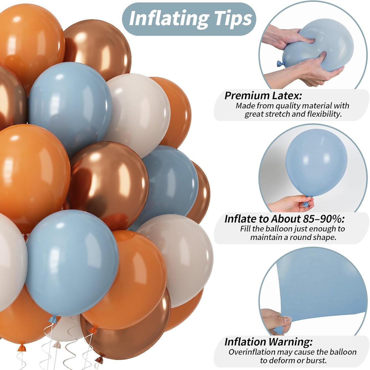 Burnt Orange and Blue Balloons, Fall Terracotta Retro Dusty Blue White Metallic Gold Latex Party Balloons Autumn Thanksgiving Balloon for Wedding Baby Shower Friendsgiving Birthday Party Decorations