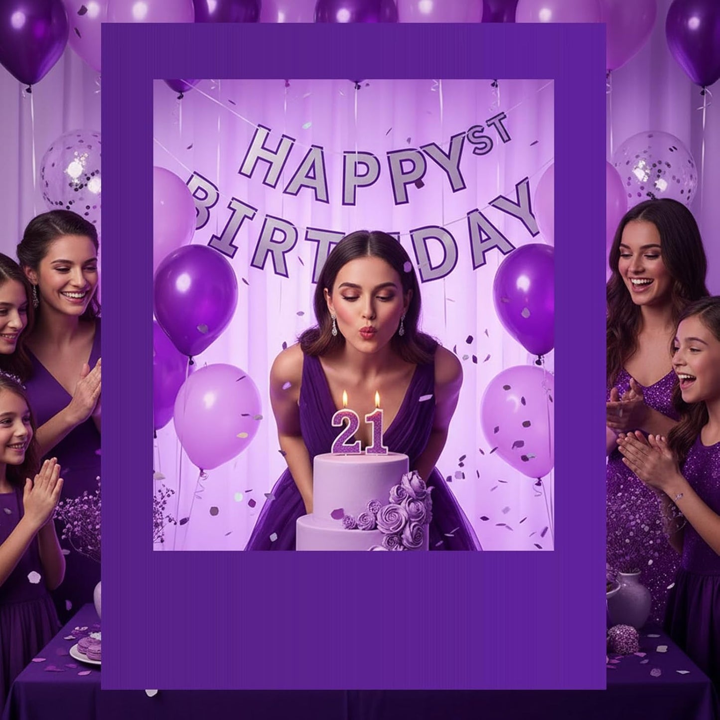 32 x 24 Inch Photo Booth Selfie Frame Prop Booth for Birthday Event Parties Large Blank DIY Cutout Props for Funny Decoration Christmas, Holiday Supplies(Purple,Vertical)