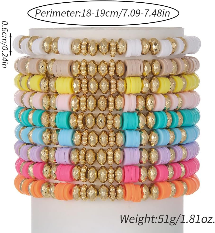 Friendship Bracelets Boho Stackable Bracelets for Women Surfer Heishi Clay Bead Bracelets Stretch Preppy Bracelets Colorful Boho Bracelets for Women