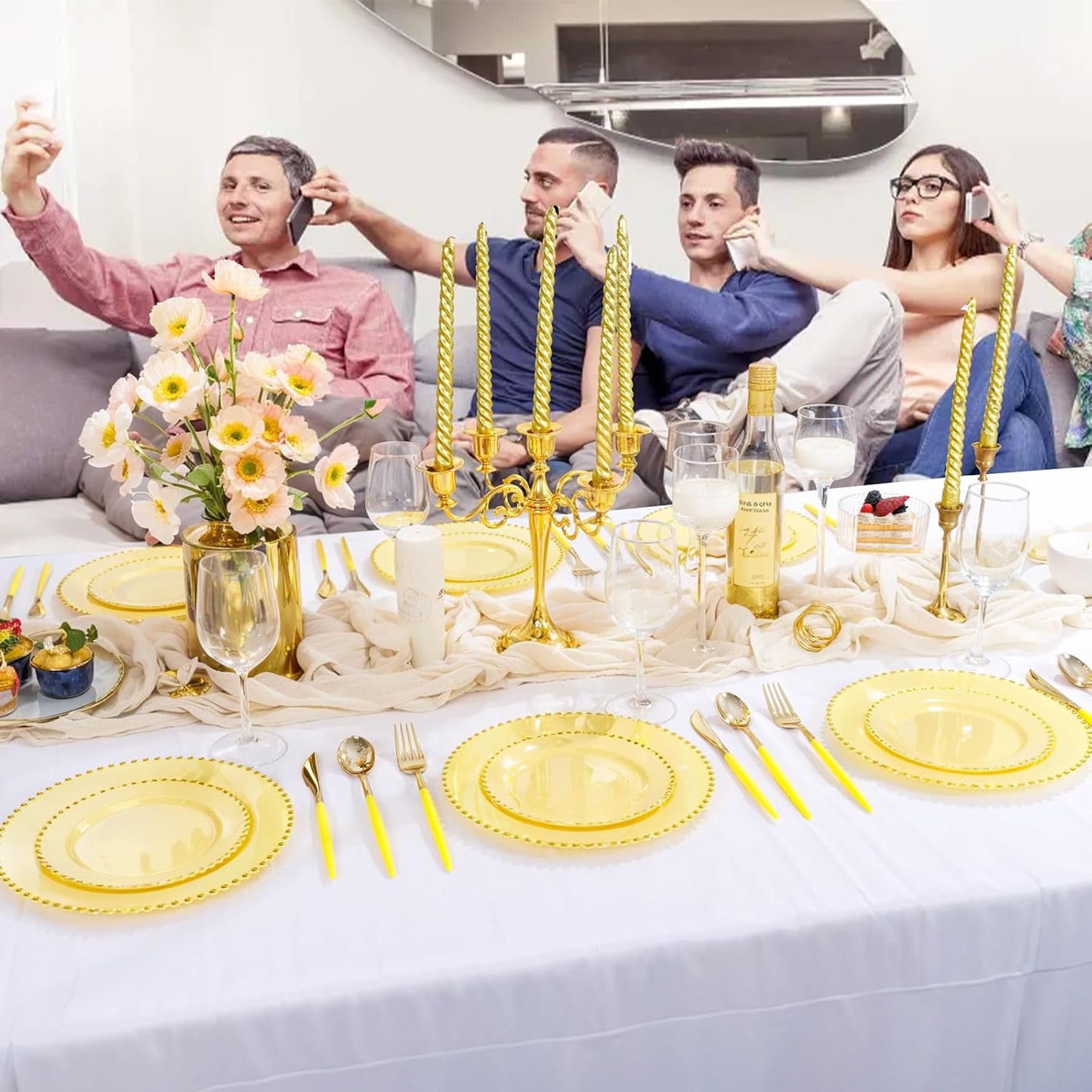 Supernal 102Pcs Gold Plastic Silverware, Gold Disposable Utensils with Yellow Handle, Yellow Plastic Silverware Heavy Duty Include 34 Forks, 34 Knives and 34 Spoons Perfect for Party, Mother's Day