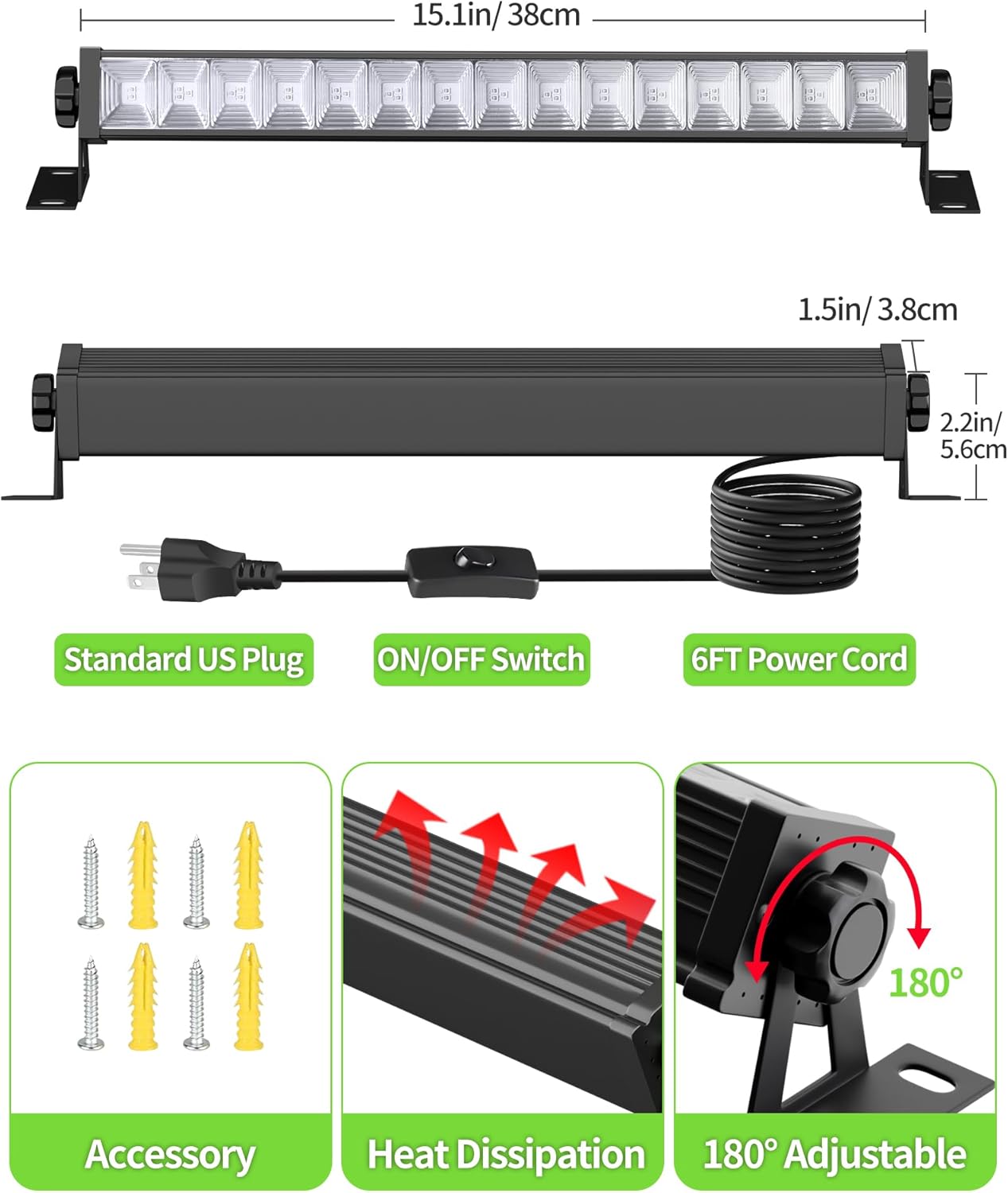 42W LED Black Light Bar, IP66 Waterproof Blacklight Bar with 6ft Cord+Plug+Switch, Black Lights for Glow Party, Fluorescent Poster, Body Paint, Birthday, Halloween, Bedroom, Classroom