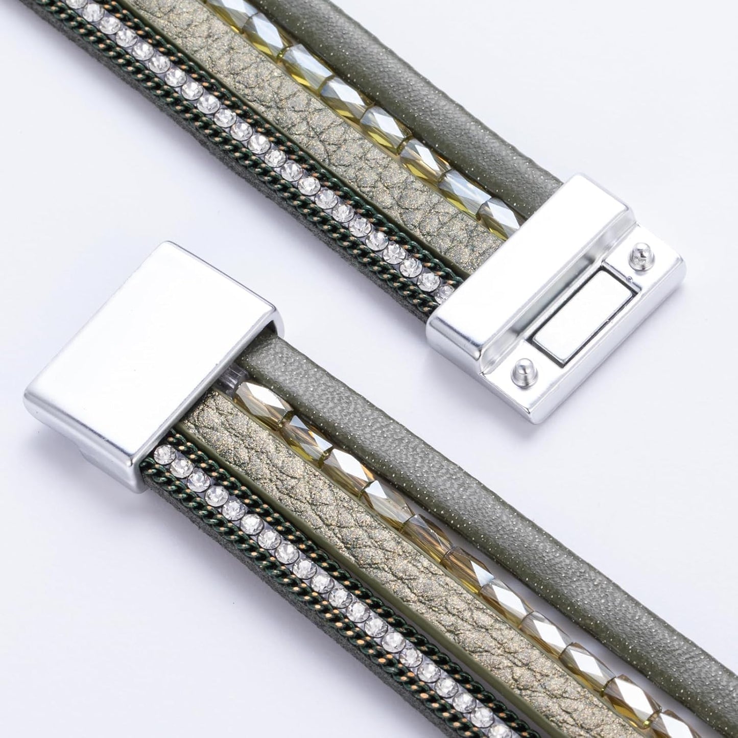 FANCY SHINY Leather Wrap Bracelet Boho Cuff Bangle Bracelets Crystal Bead Bracelet with Magnetic Clasp Jewelry Gifts for Women