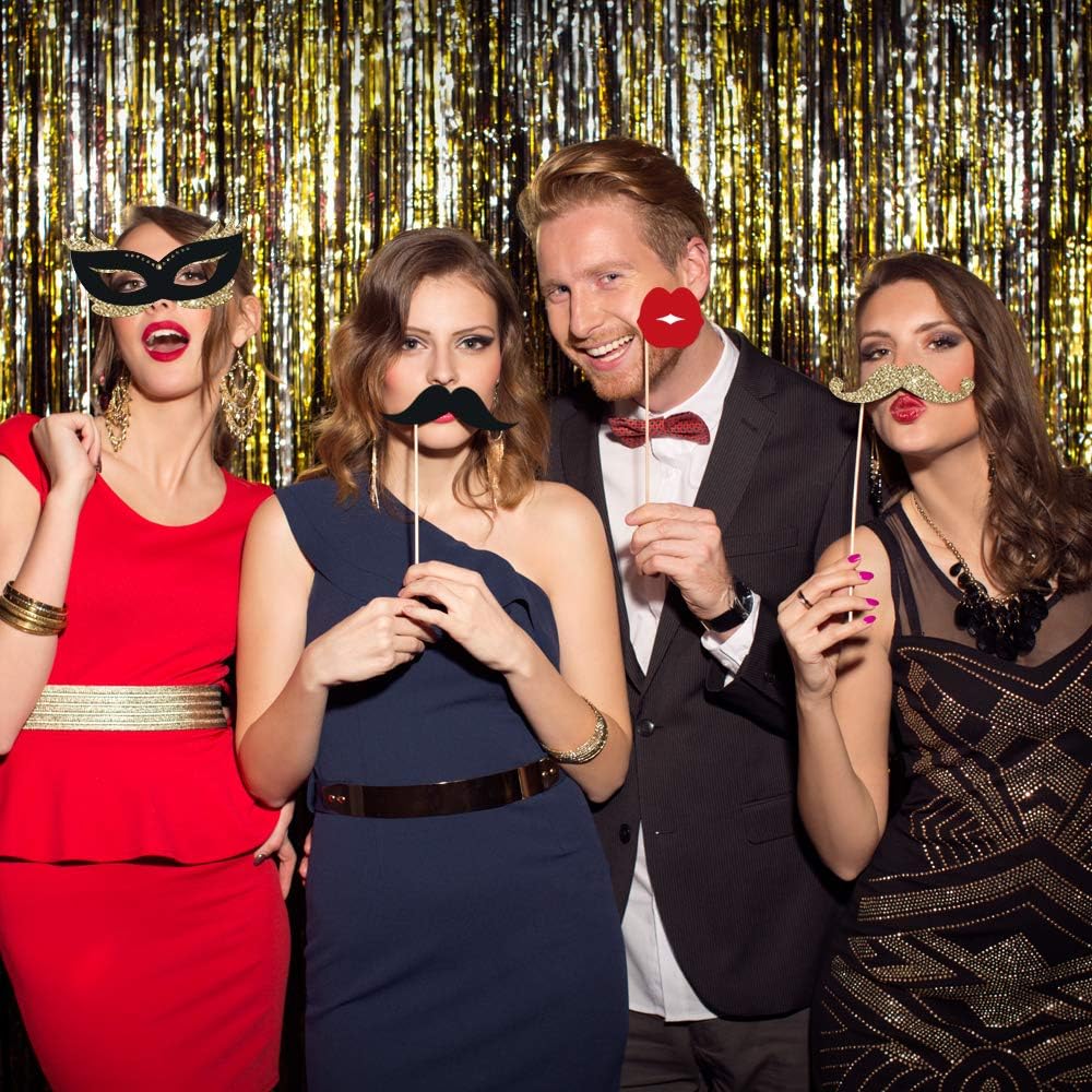 Fully Assembled 80th Birthday Photo Booth Props - Set of 30 - Black & Gold Selfie Signs - 80th Party Supplies & Decorations - Cute Bday Designs with Real Glitter - Did We Mention No DIY