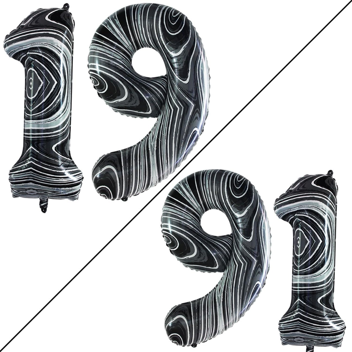 GOER Number 19 Balloons for 19th Birthday Sweet 19 Party Decorations,42 Inch Jumbo Foil Helium 91 Balloons for 91st Birthday Party Decoration (Marble Black)