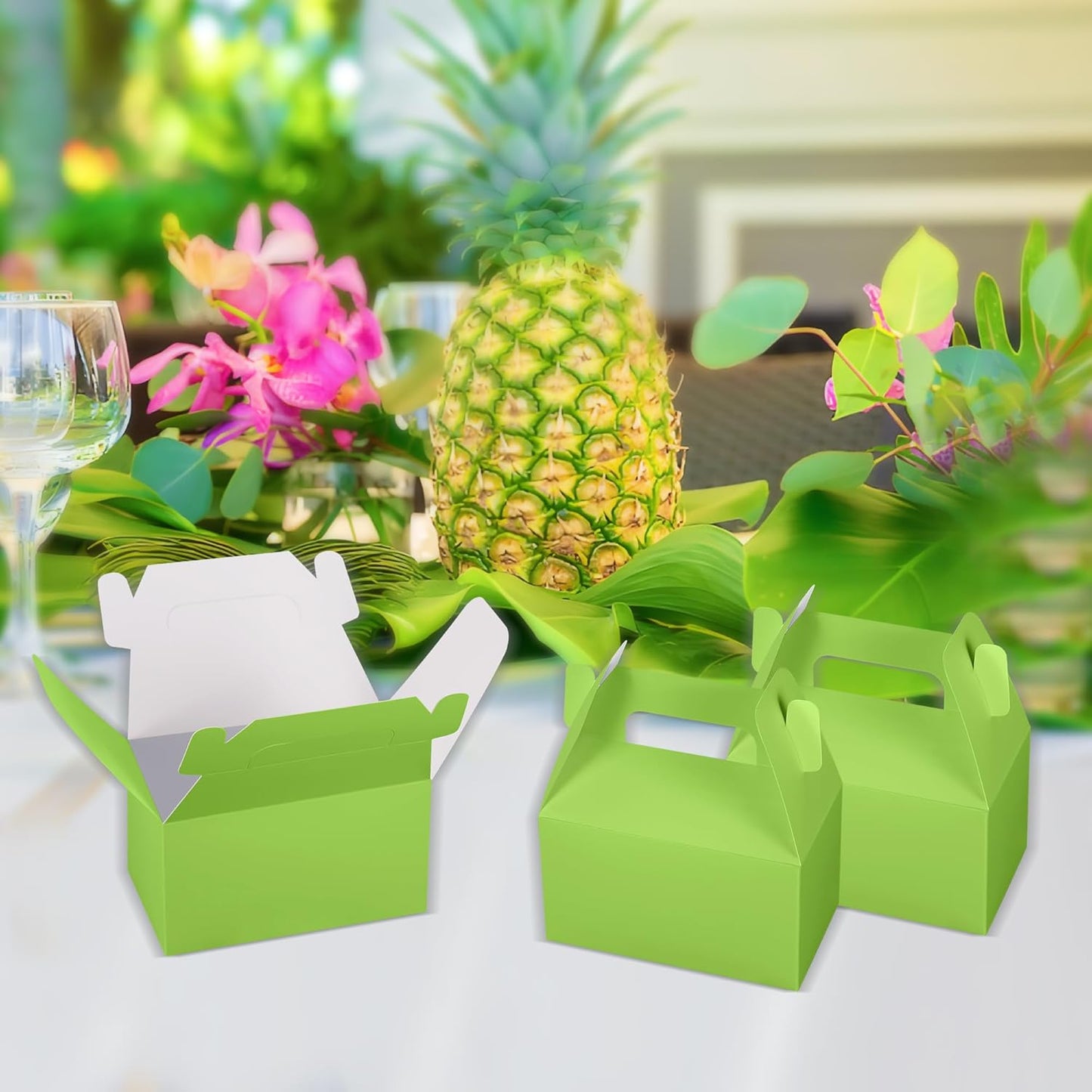 XAGLVV 24 Pack Green Gable Boxes with Handles 6.2x3.5x3.5 Inch Paper Party Favor Gift Box for Christmas St. Patrick’s Day Wedding