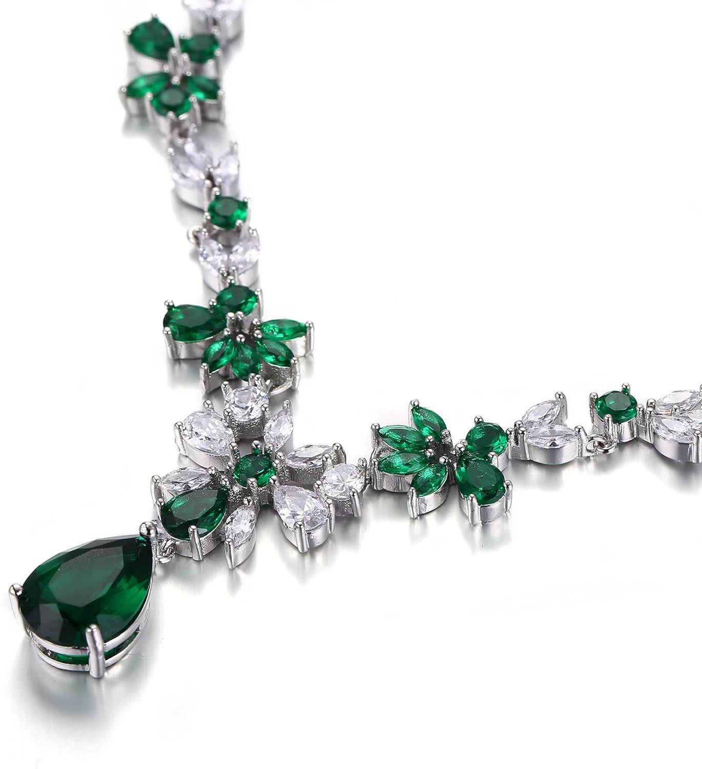 Crysdue Wedding Jewelry Set for Women, Floral Leaf Vine Teardrop Necklace Dangle Earrings Bracelet and Hair Comb, Cubic Zirconia Elegant Party Prom Jewellery for Bridal Bridesmaid