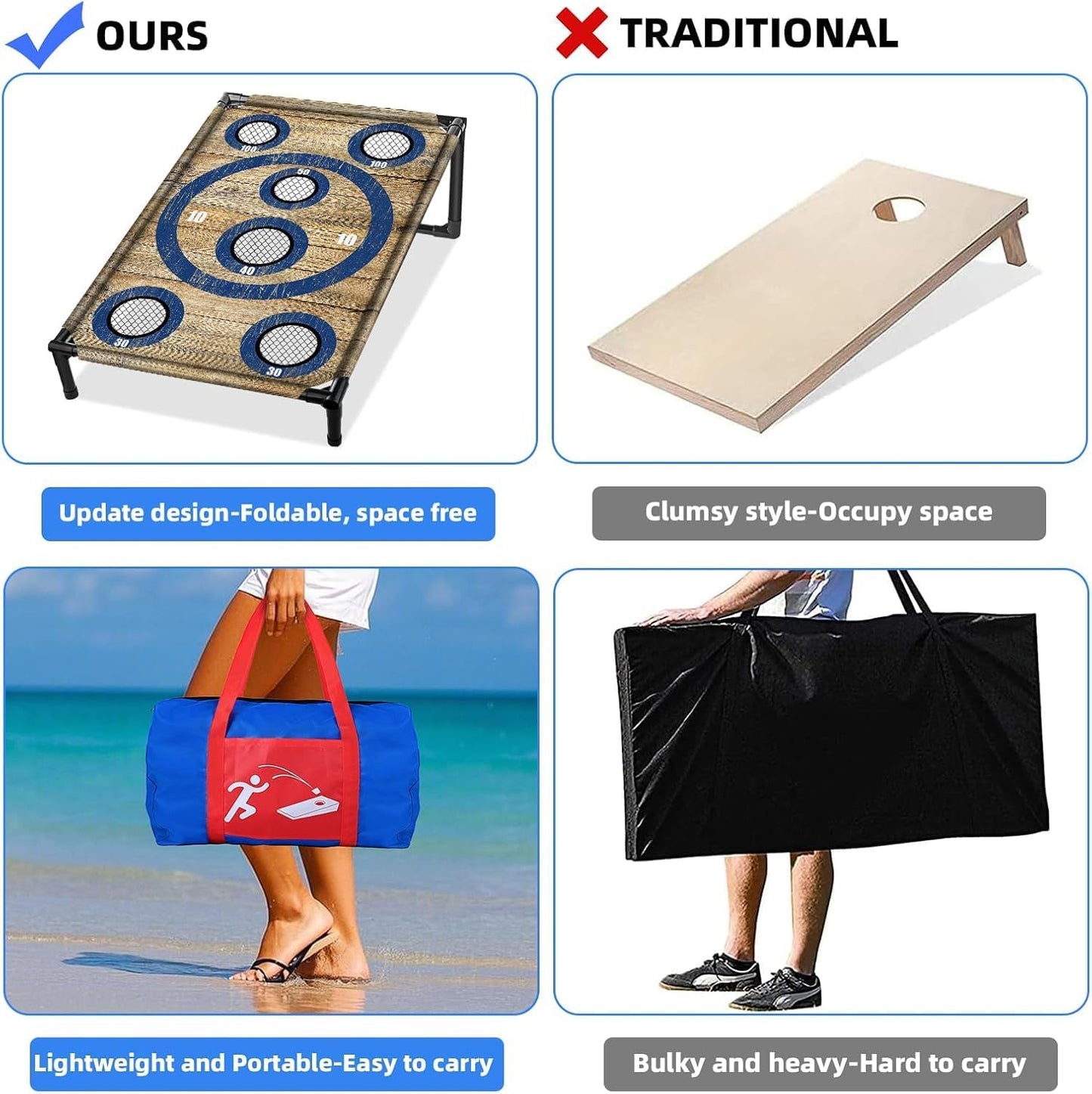 NZQXJXZ Portable Cornhole Board Set with 8 Bean Bags Corn Hole Toss Game Cornhole Games for Indoor and Outdoor Parties, Ideal for Kids, Adults, Camping Travel,Parties,Beach, Yard