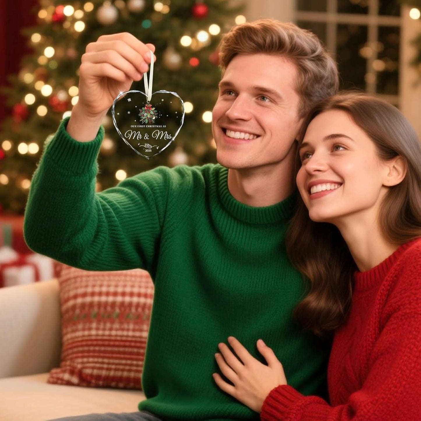 Wedding Gifts for Couples 2025, Our First Christmas as Mr and Mrs Ornament 2025 Engagement Gift Crystal Glass Ornament Newlywed Gift for Couples Just Married Gifts 2025
