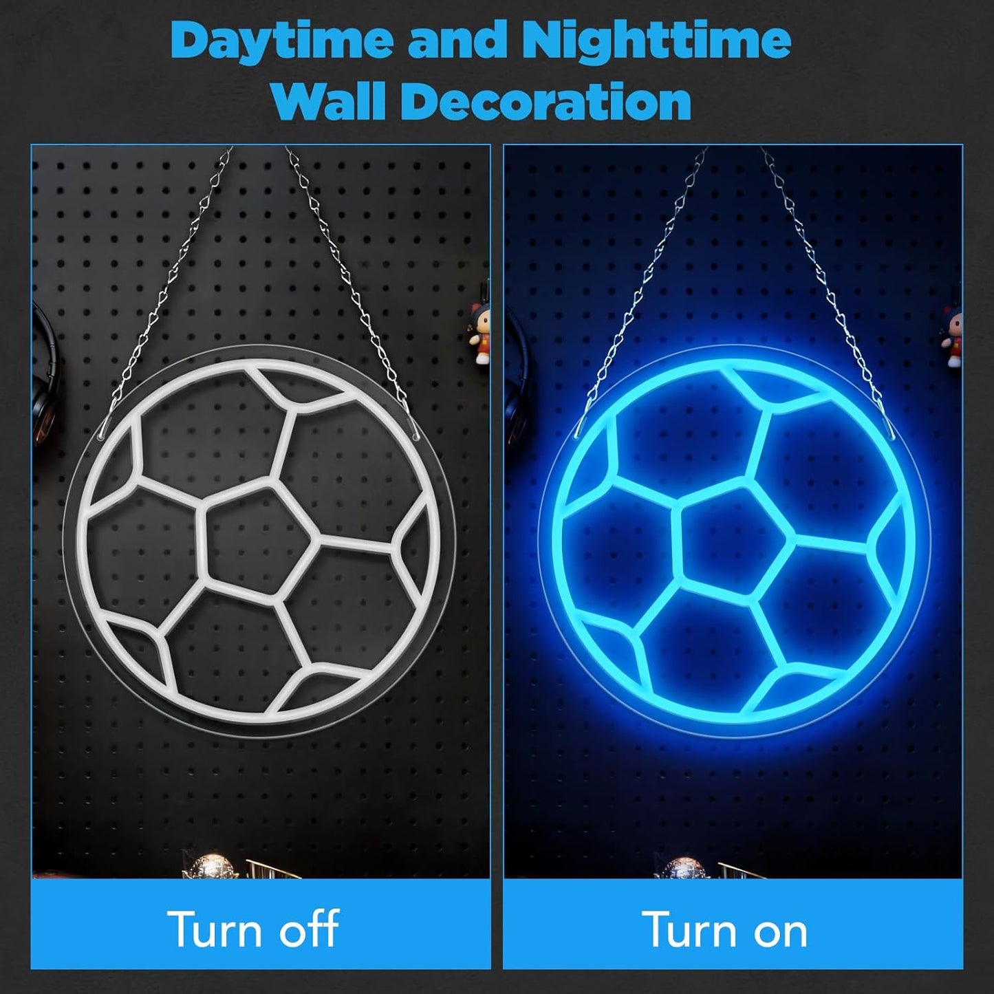 Soccer Neon Sign,Soccer LED Neon Signs for Wall Decor, Dimmable USB-Powered Football Light with ON/OFF Switch for Bedroom, Living Room, Game Room, Club, Kids Holiday Gifts