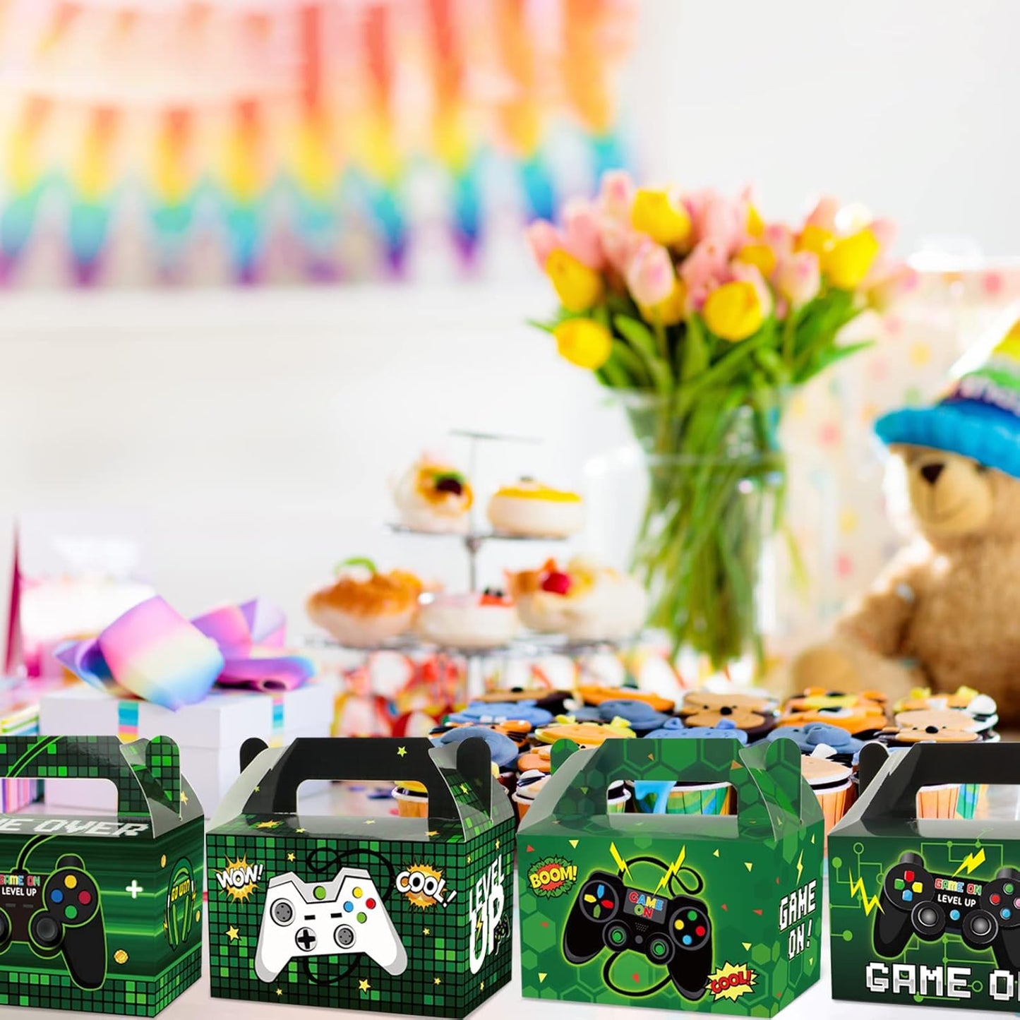 12 Pack Video Game Party Boxes Game On Party Favor Candy Treat Boxes Bags Gaming Birthday Goodies Valentine's Day Gift Boxes for Kids Birthday Baby Shower Party Decorations Supplies 6 x 3 x 3.5 Inches