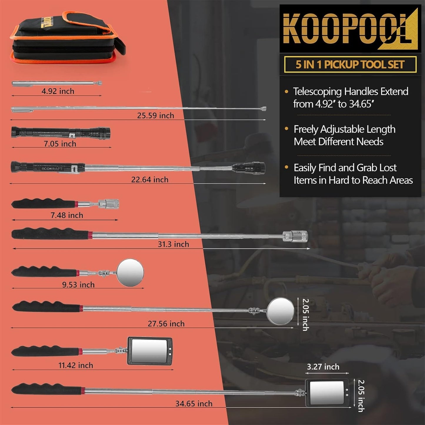 Telescoping Magnetic Pickup Tool Set, Inspection Mirror Telescoping, LED Flashlight, Cool Gadgets for Men, Gifts for Dad, Husband, Kids, Boyfriend, Magnet Stick