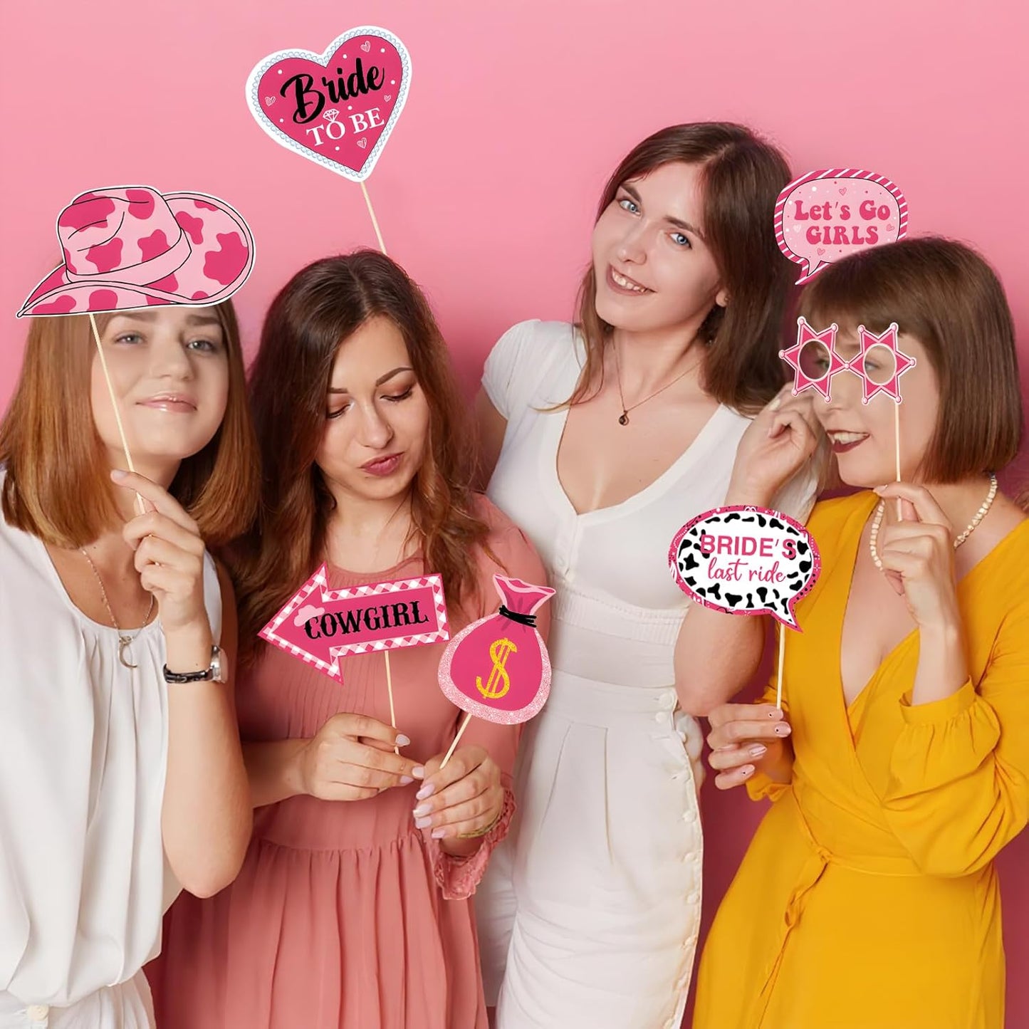 Cowgirl Bachelorette Photo Props, Tumwisk 25PCS Bachelorette Party Decorations, Pink Lets Go Girls Last Rodeo Western Theme Party Cowgirl Decor for Bridal Shower Wedding Favors Supplies