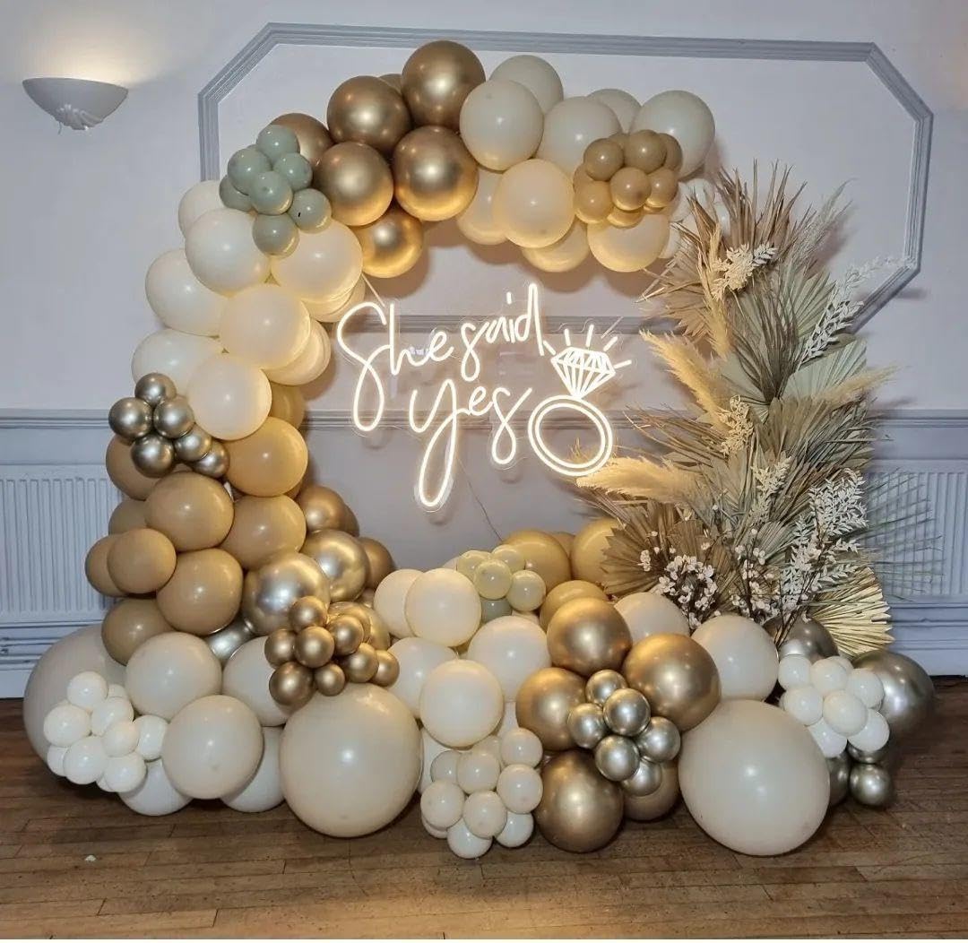 Sand White and Gold Balloon Arch Kit, 171Pcs White Nude Neutral Beige Metallic Gold Different Size Balloons for Boho Wedding Baby Bridal Shower Engagement Birthday Party Decorations Backdrop