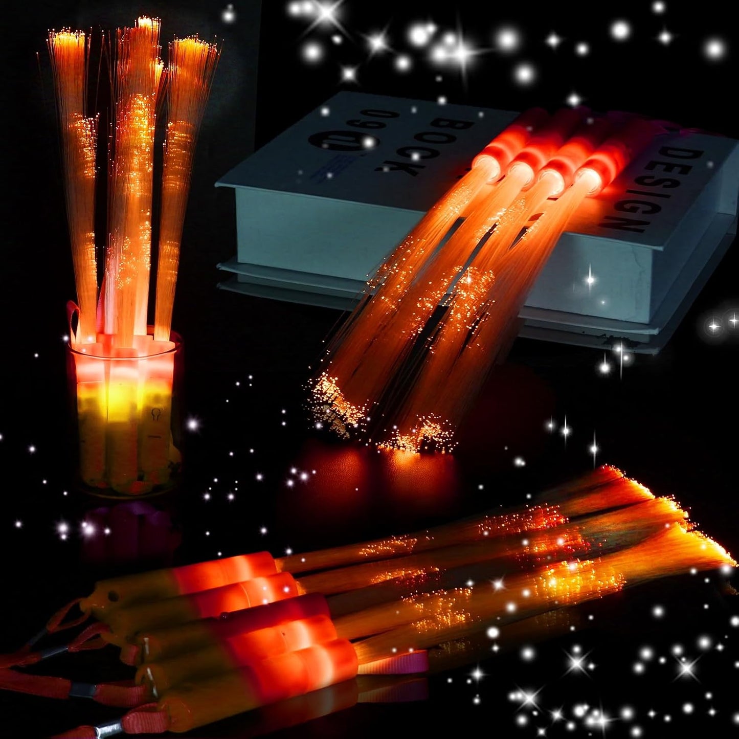 18 PCS Orange LED Fiber Optic Wands Glow Sticks, Light Up Wands, Fiber Optic Lights Rod, Flashing Wands with 3 Light Modes for Wedding,Halloween,Christmas, Neon Party Favors Supplies