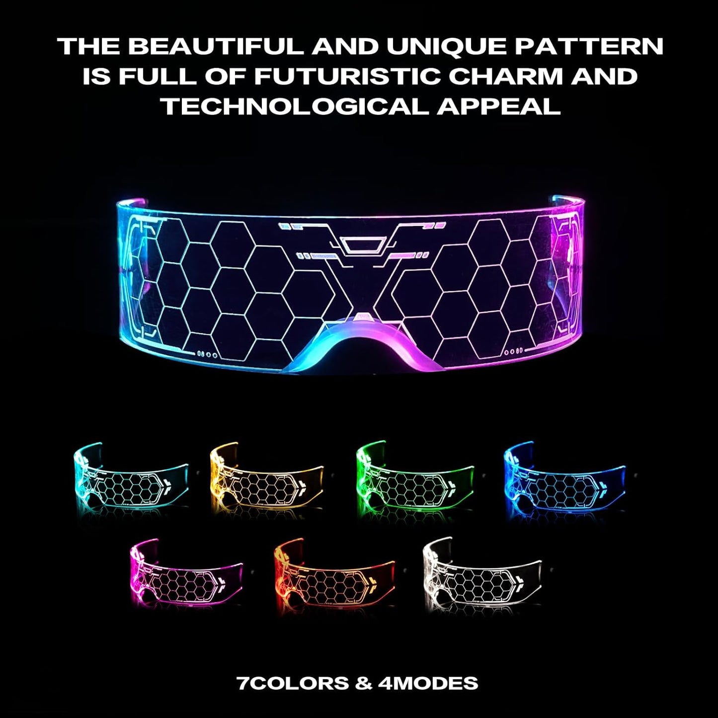 GLITCHCORE light up glasses 7 Colors and 4 Modes Led Visor Cyberpunk glow in the dark glasses Cosplay Party Bar