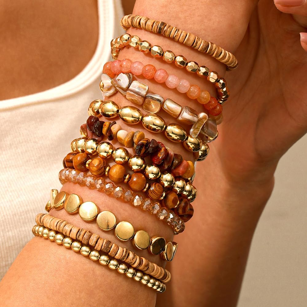 Friendship Bracelets Boho Stackable Bracelets for Women Surfer Heishi Clay Bead Bracelets Stretch Preppy Bracelets Colorful Boho Bracelets for Women