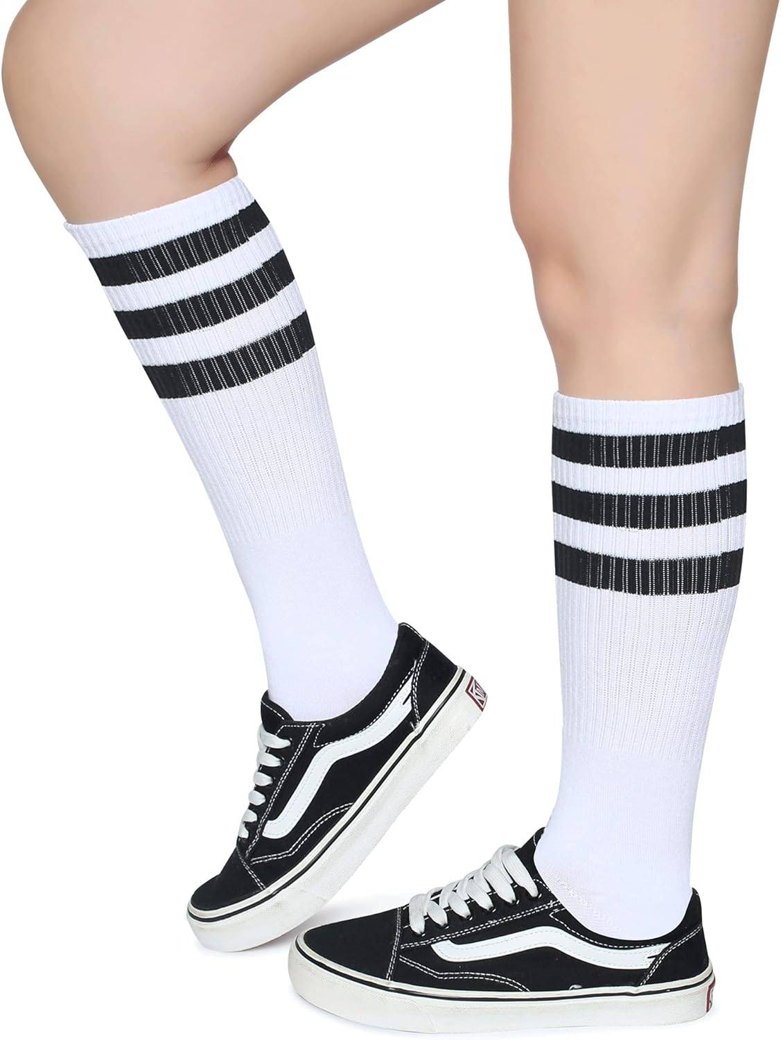 Henwarry Classic Triple Stripes Over the Calf Cotton Retro Tube Socks for Men and Women