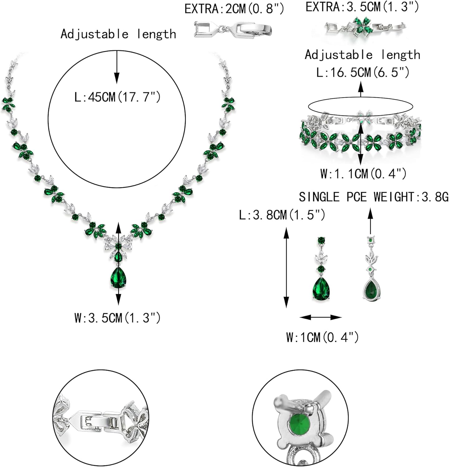 EVER FAITH Bridal Jewelry Set for Bride Bridesmaid, Flower Leaf Teardrop Cubic Zirconia Necklace Dangle Earrings Bracelet Sets Wedding Party for Women