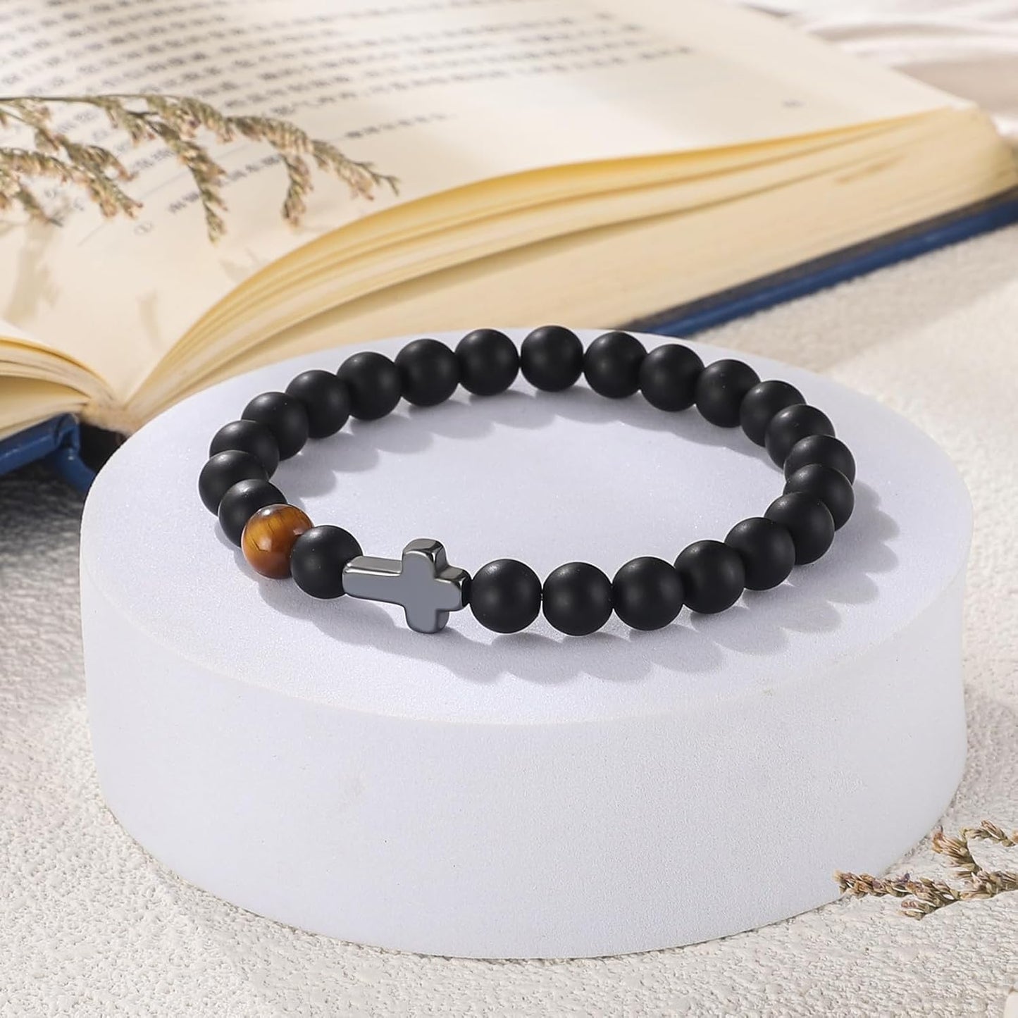 Mens Bracelet with Love Card Inspirational Jewelry Gifts for Man Christian Religious Baptism Valentines Day Graduation Retirement Christmas Beaded Bracelets Gifts