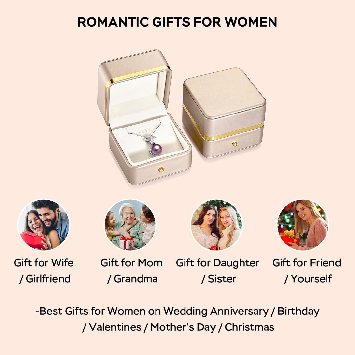 Gifts for Wife Women Anniversary -Pearl Necklace -Mom Girlfriend Her Fine Jewelry Mothers Day Valentines Christmas Birthdays Gift