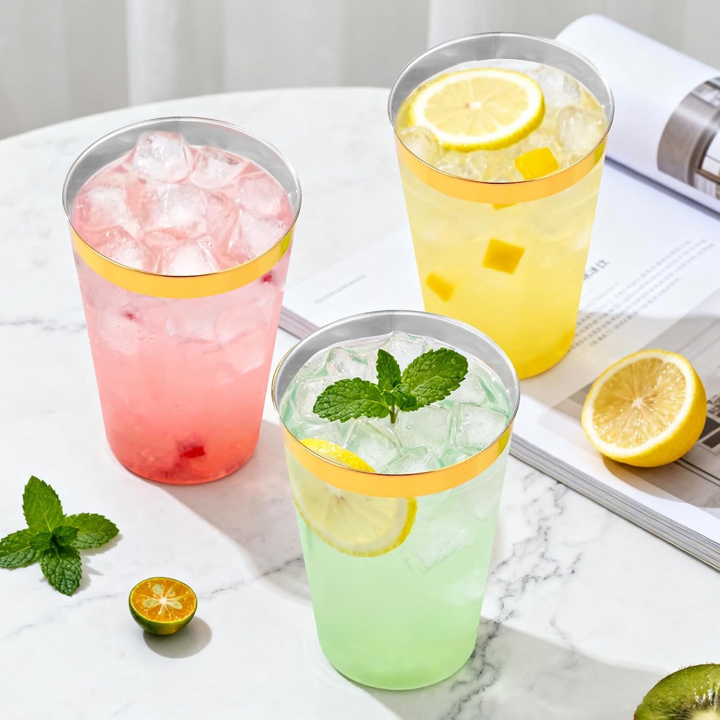 100 Pack 12 oz Gold Plastic Cups, Disposable Clear Plastic Cups for Cocktail Party With Heat Resistance (12oz 100count Gold)