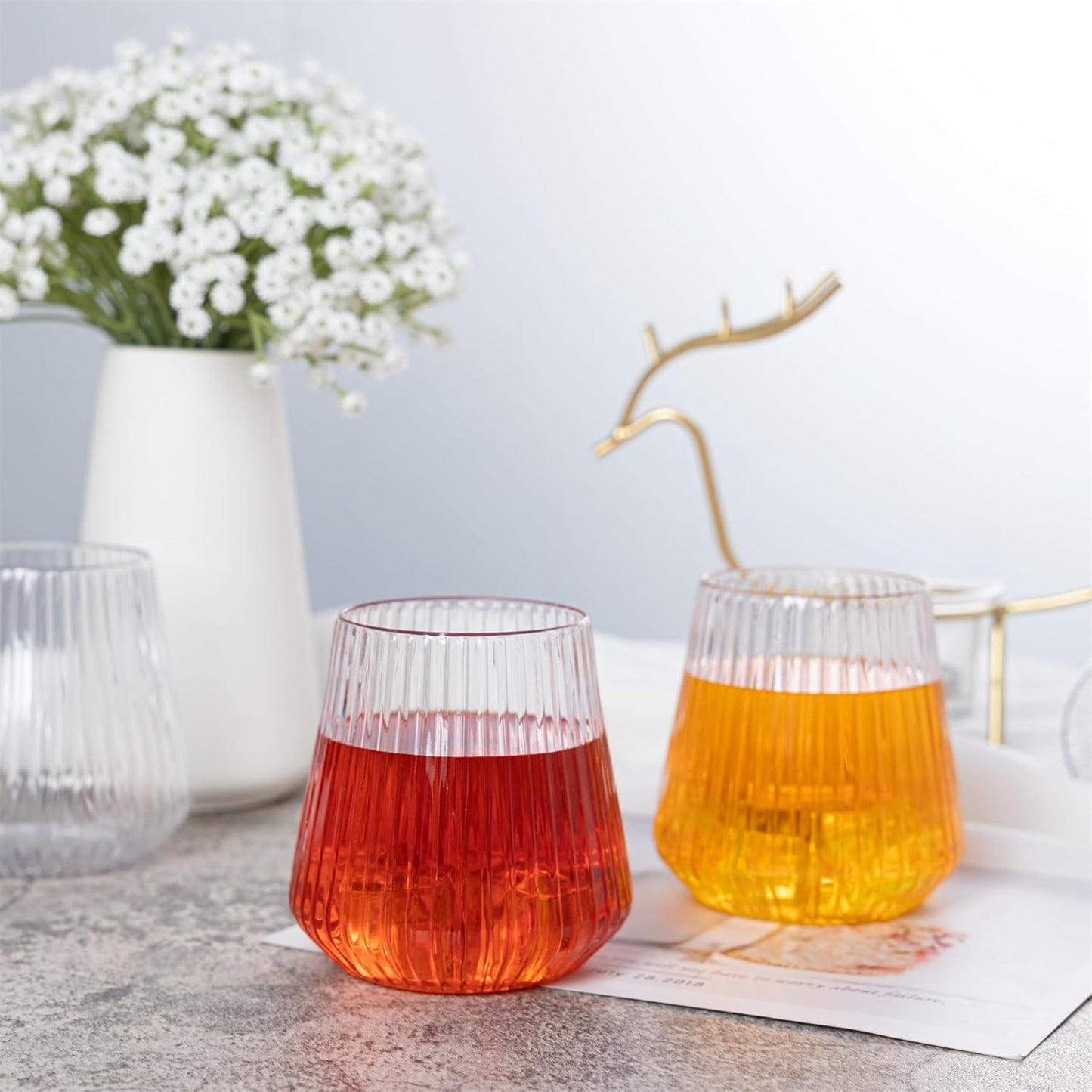 N9R 24 Count plastic wine glasses disposable 12oz - Elegant Origami Ripple Design, Shatterproof & Disposable for Whiskey, Cocktail, Champagne, Parties, Weddings, Events