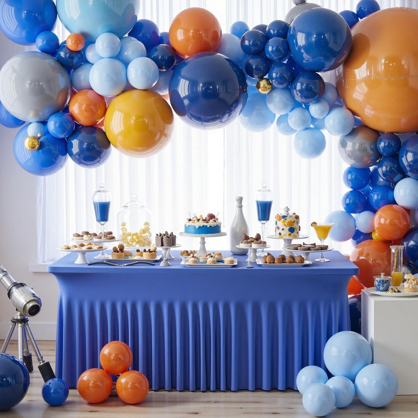 Leegleri 6 Pack Royal Blue Spandex Tablecloths for 8ft Rectangle Tables, Wrinkle Free Fitted Table Cloths with Skirt for Parties, Weddings, Birthday, Banquet, Baby Shower