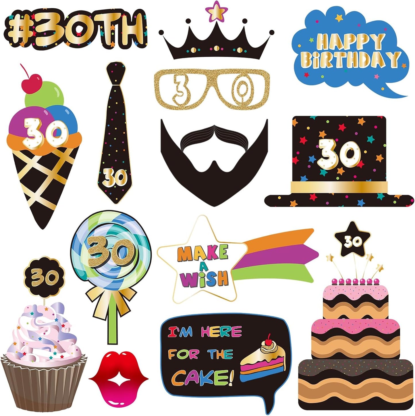 BRT Bearingshui 30th Photo Booth Props - Birthday Party Accessories & Signs