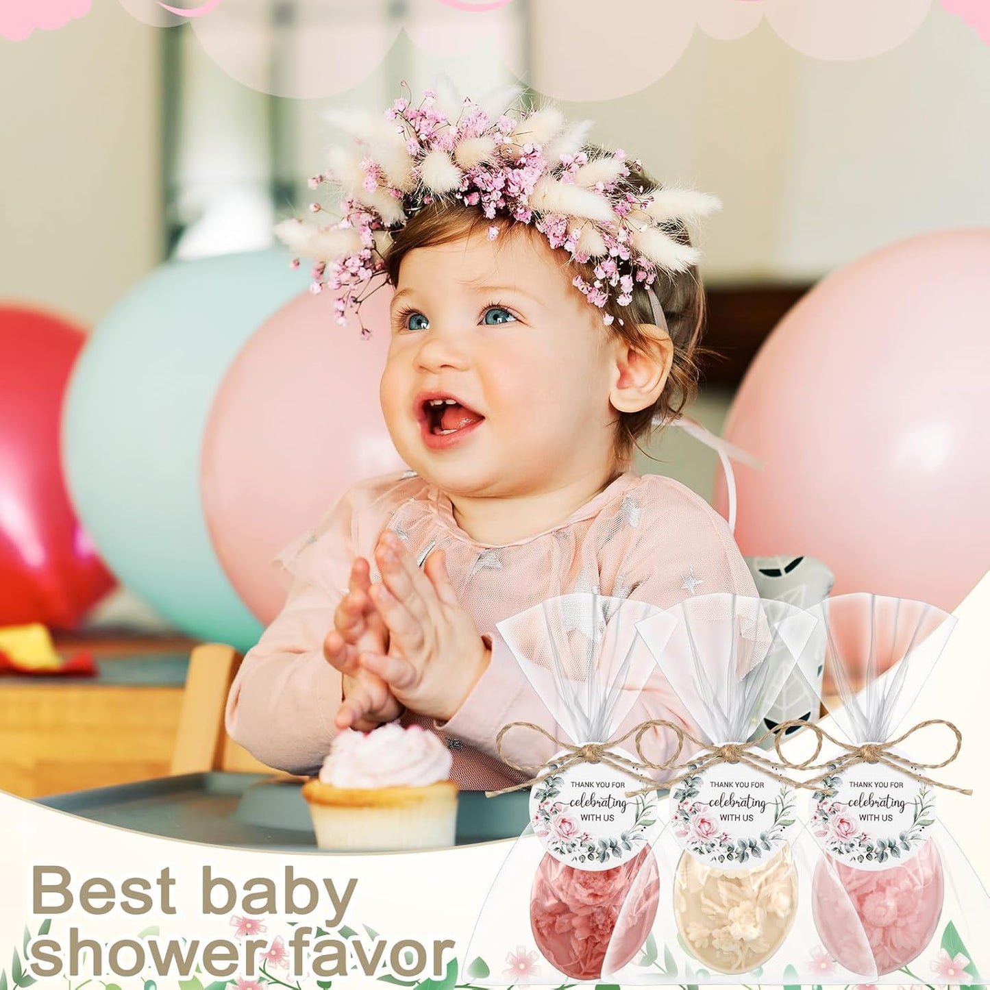 Demissle 20 Pcs Baby Shower Soap Favors Wildflowers Baby Shower in Bloom Flower Bath Soap Gift Set with White Greeting Card Handmade Gifts for Guests Decorations Supplies(Mixed Color,Elegant Style)