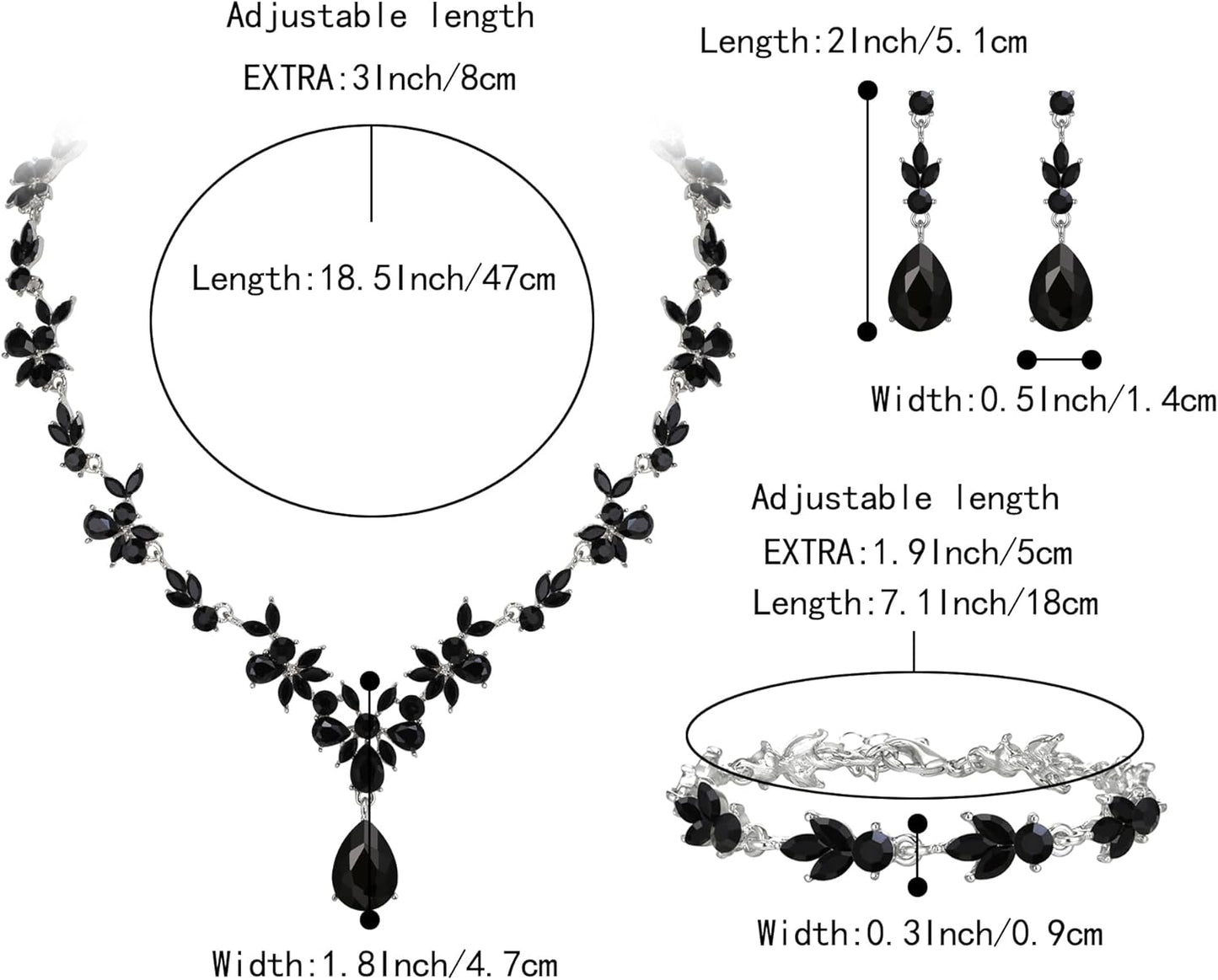 BriLove Wedding Jewelry Set for Women Bride, Y-Necklace Tennis Bracelet Dangle Earrings Crystal Teardrop Marquise Cluster for Bridal Bridesmaid