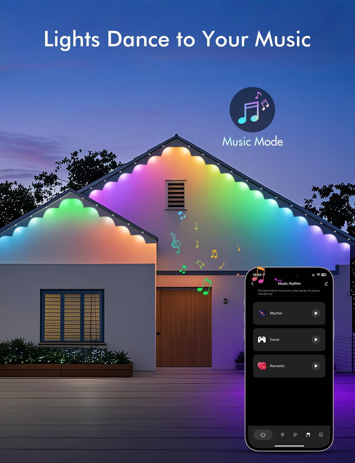 Permanent Outdoor Lights, Smart RGB+IC Lights Outdoor (Multi Scene Modes), 55ft with 36 LED Lights, IP67 Waterproof for House Decor, Work with Alexa, Google Assistant, Quick Installation