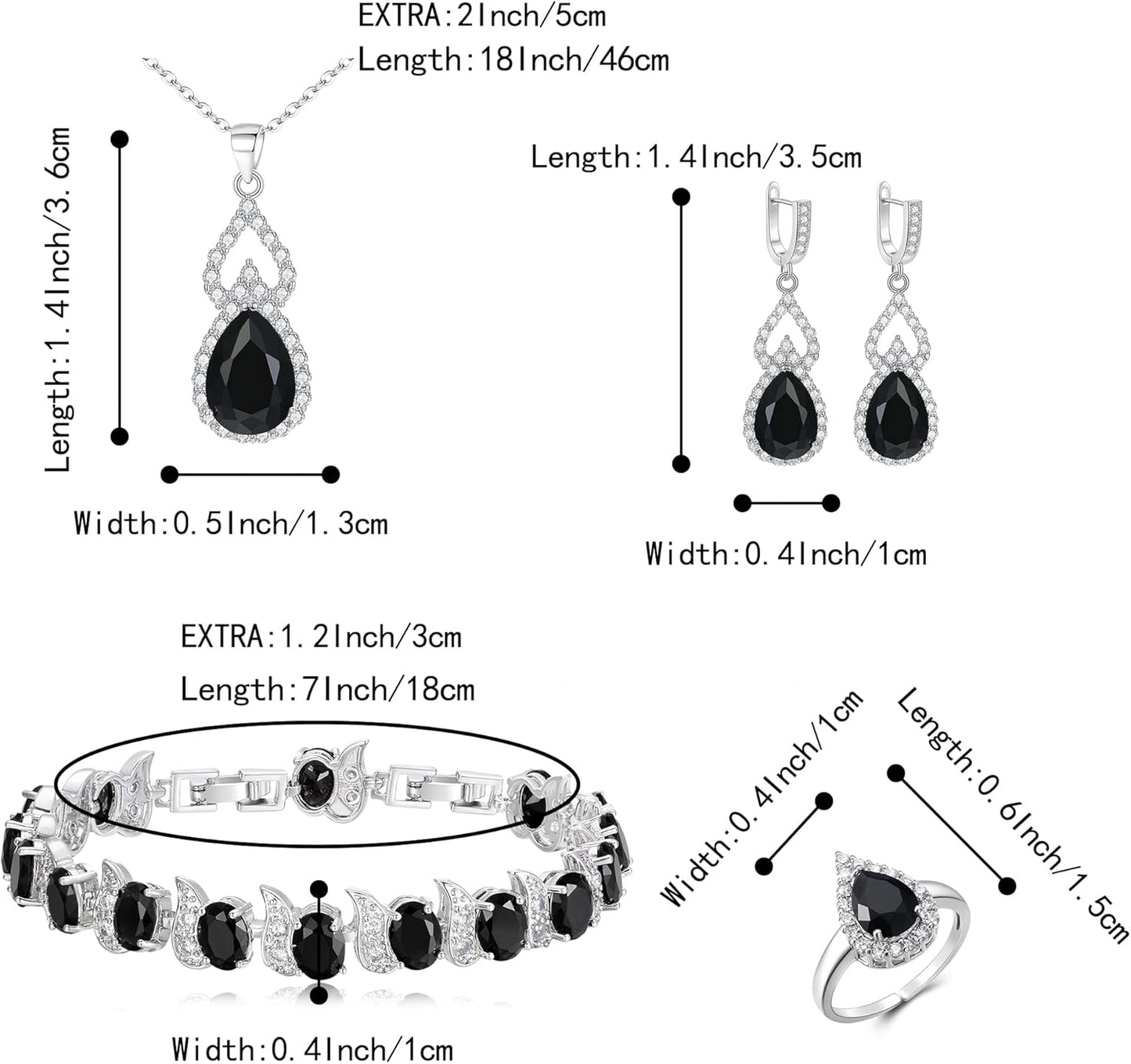 BriLove Wedding Jewelry Set for Women Bride Bridesmaid, Gorgeous Cubic Zirconia Teardrop Necklace Earrings Bracelet Adjustable Ring Jewelry Gift for Birthday/Anniversary/Mother’s Day