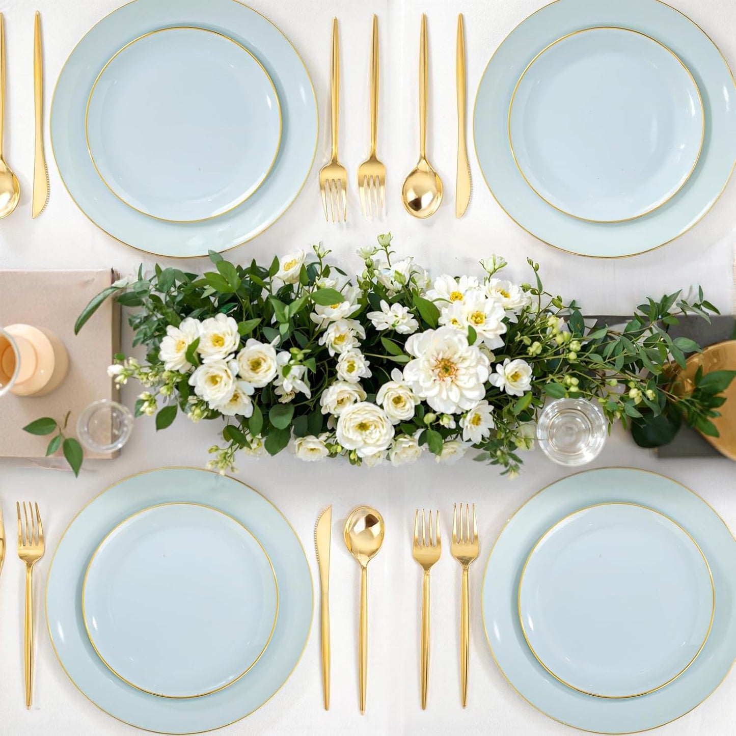 PULOTE 100PCS Sage Green Plastic Plates - Disposable Sage Green Include 50 Dinner / 50 Dessert Plates for Party, Wedding&Easter