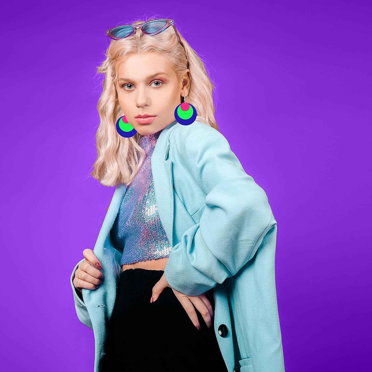 Yinkin 6 Pairs 80s 90s Neon Earrings Lightning Earrings for Women Halloween Costume Party Dancing Glow Party Accessory