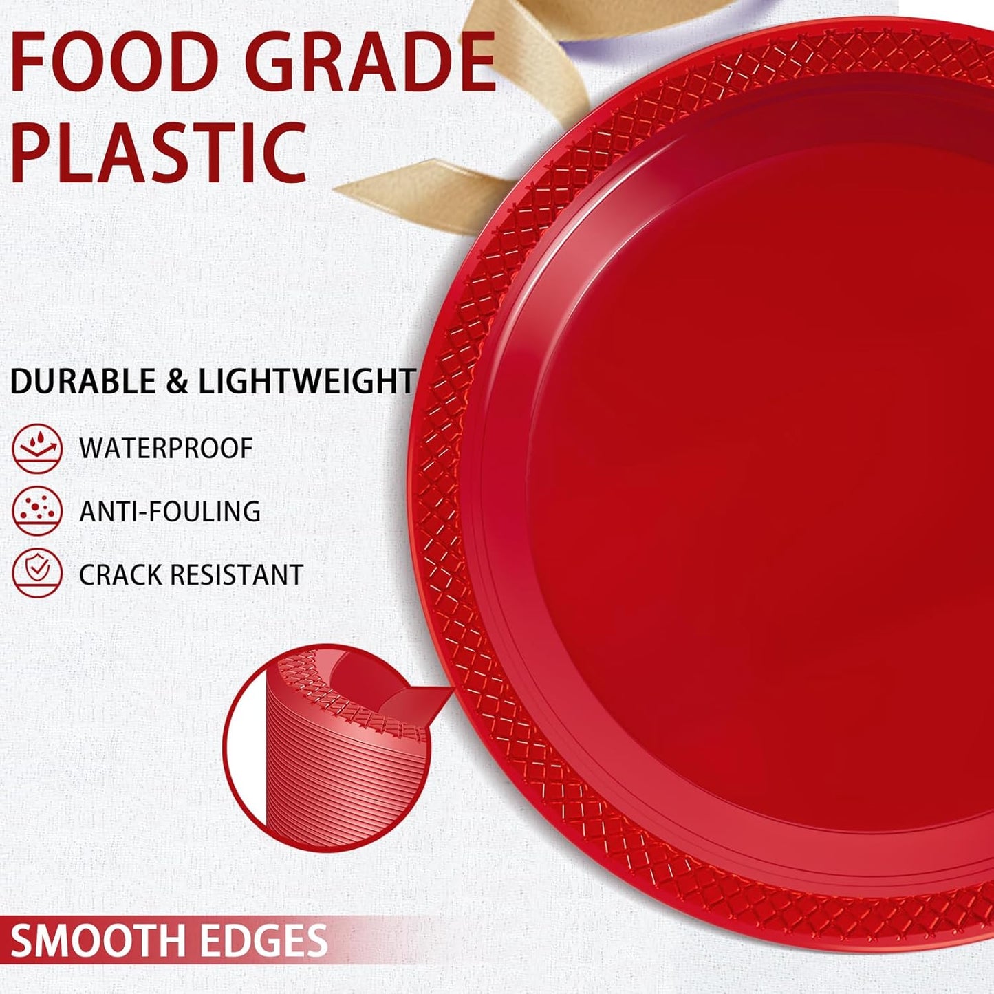 WELLIFE Red Party Plates 9 Inch -150 Count, Plastic Disposable Plates for Dinner Party Easter Mother's Day