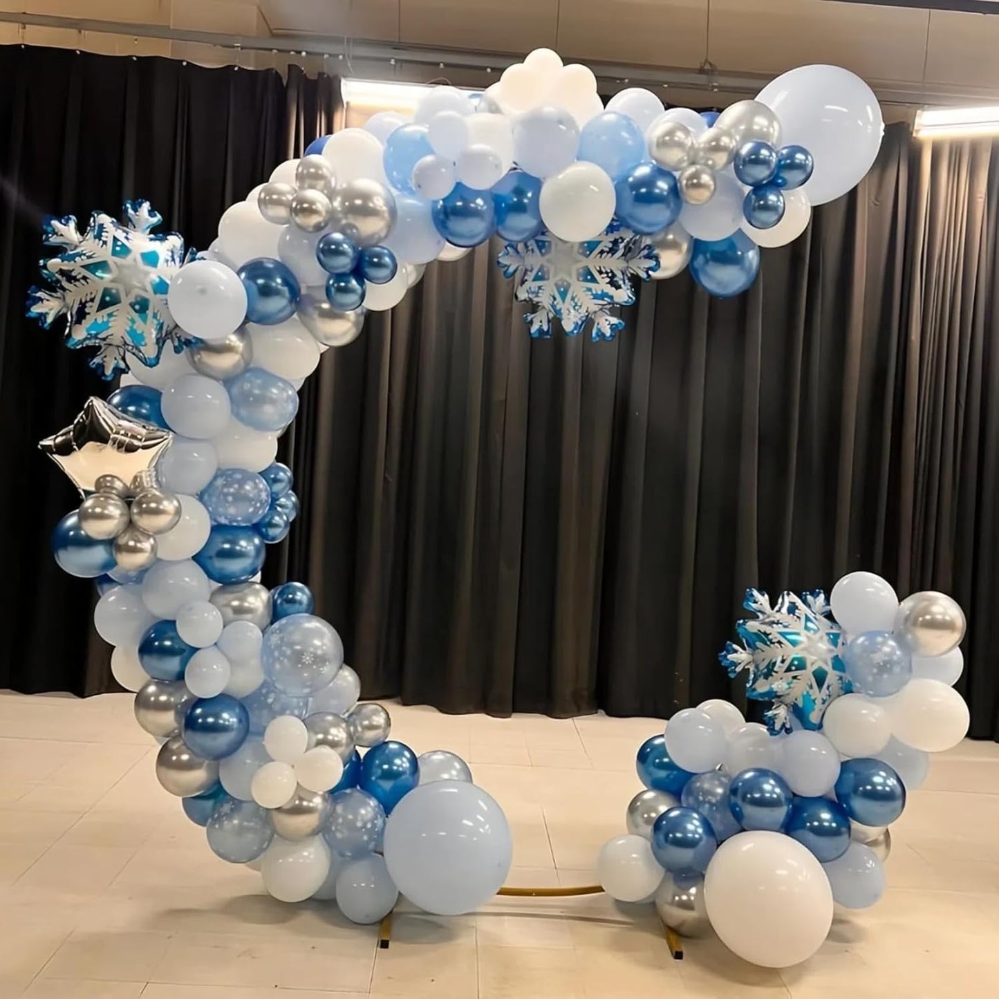 Winter Snowflake Balloons, 12 Pearl Light Baby Blue Silver Latex Balloons with Star Snowflake Foil Balloon for Winter Wonderland Christmas Baby Its Cold Outside Shower Birthday Party Decorations