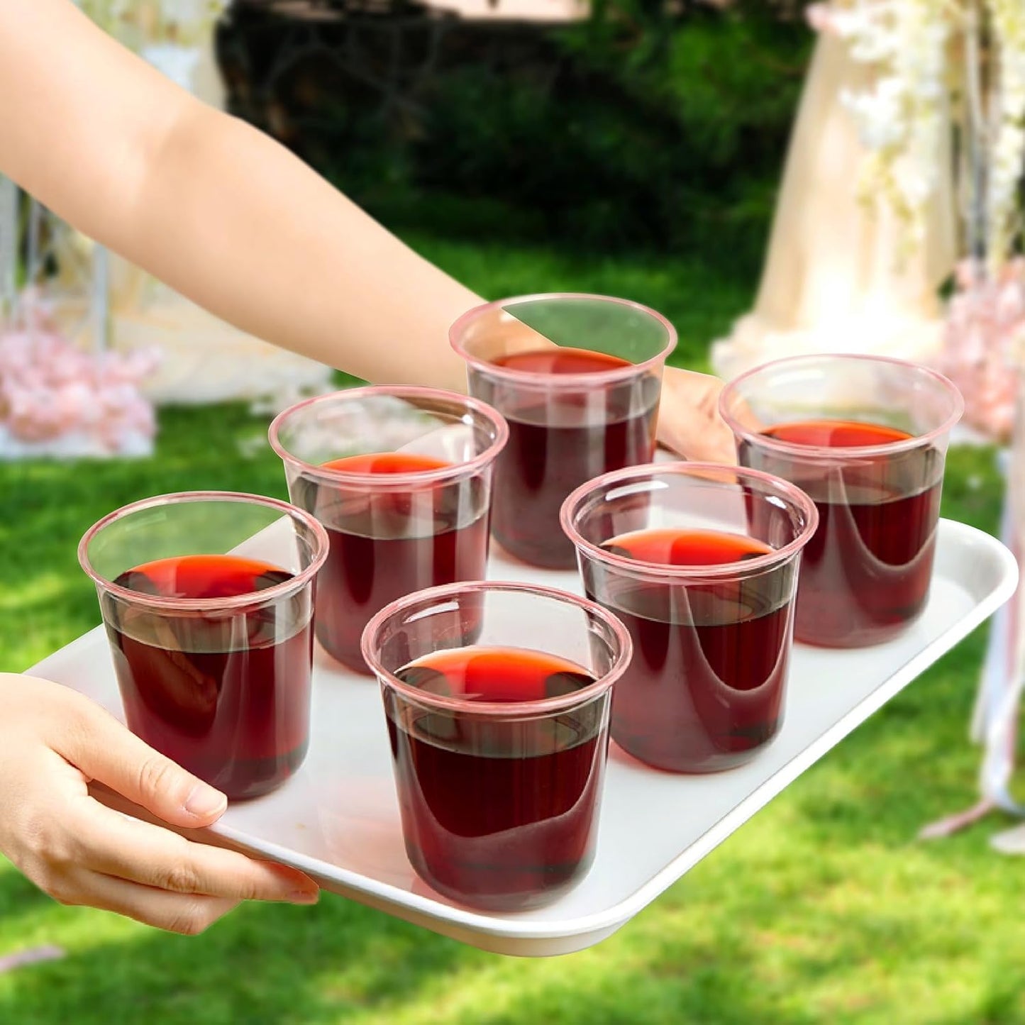 100 Pcs Pink Plastic Cups, 12 Oz Disposable Stemless Wine Glasses Cocktail Pink Party Cups for Meeting, Wedding, Christmas, Holiday Party