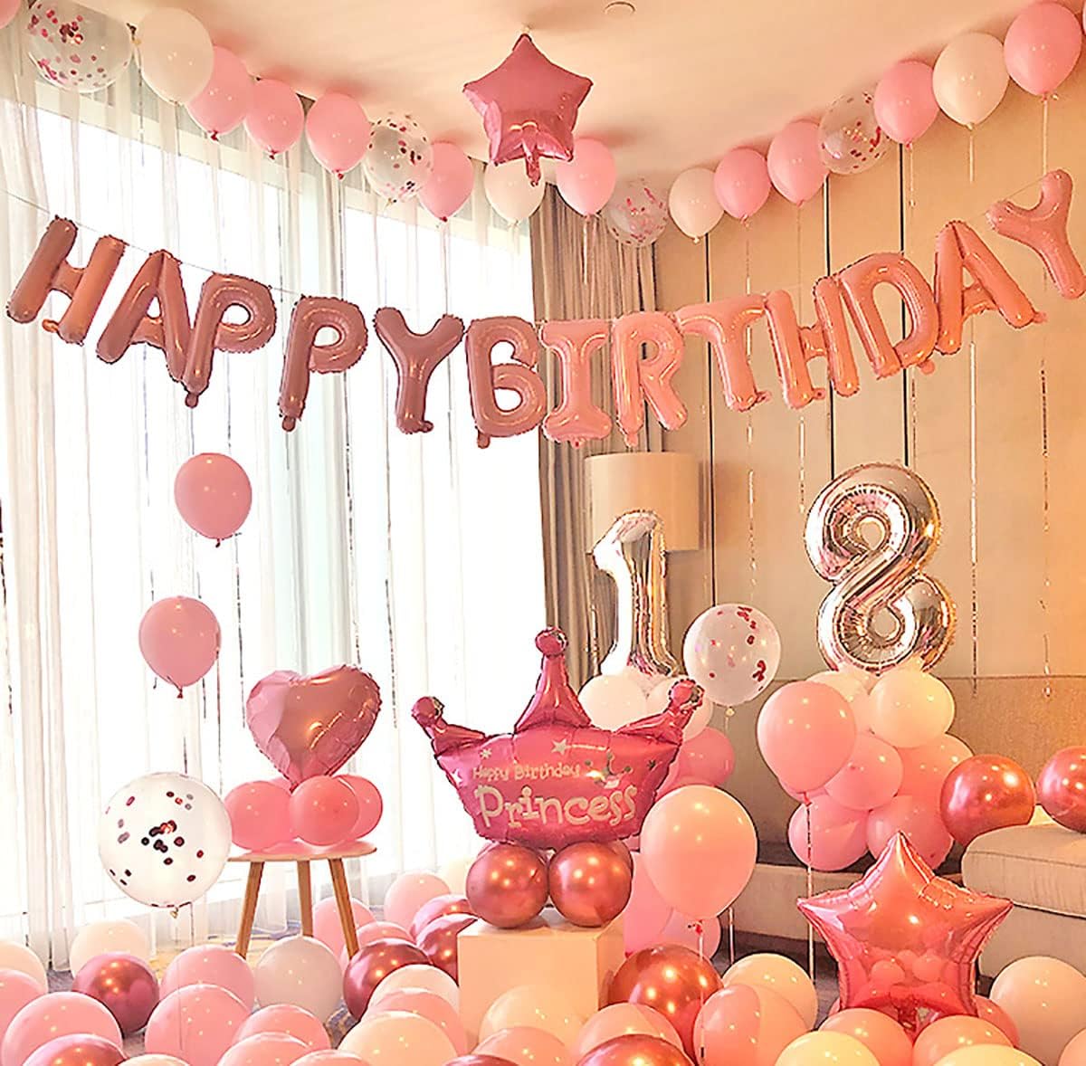 KALOR Pink and Silver Happy Birthday Balloons Kit with16 Inch Mylar Foil Letters Balloon and Star Balloons for Women, Men, Boys & Girls Kids Birthday Decorations Photo Backdrop