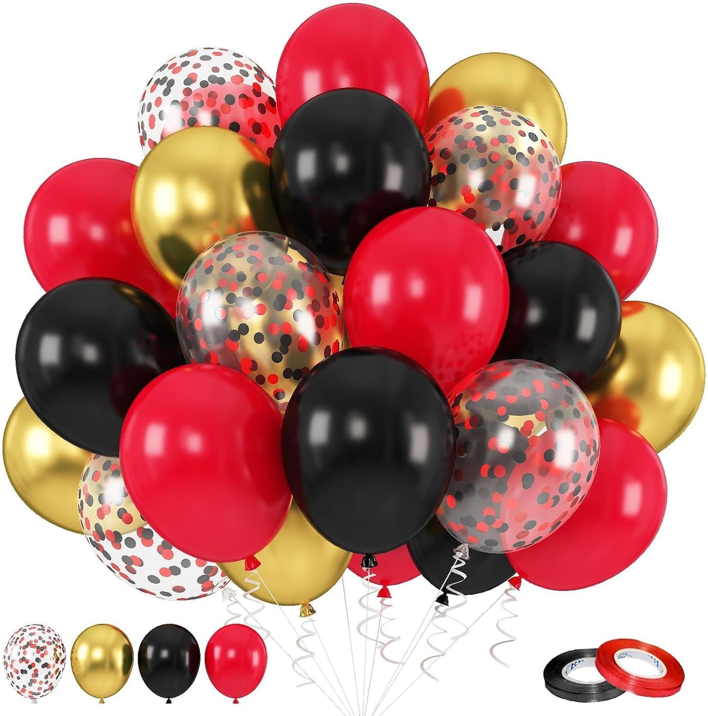 Red Gold Black Balloons, 60pcs 12 Inch Black Red Balloon Set with Metallic Chrome Gold Red Black Confetti Balloon Latex Helium Party Balloons for Graduation Birthday Wedding Bridal Shower Decorations
