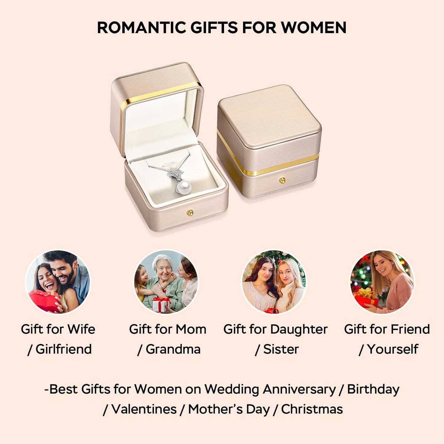 Gifts for Wife Women Anniversary -Pearl Necklace -Mom Girlfriend Her Fine Jewelry Mothers Day Valentines Christmas Birthdays Gift