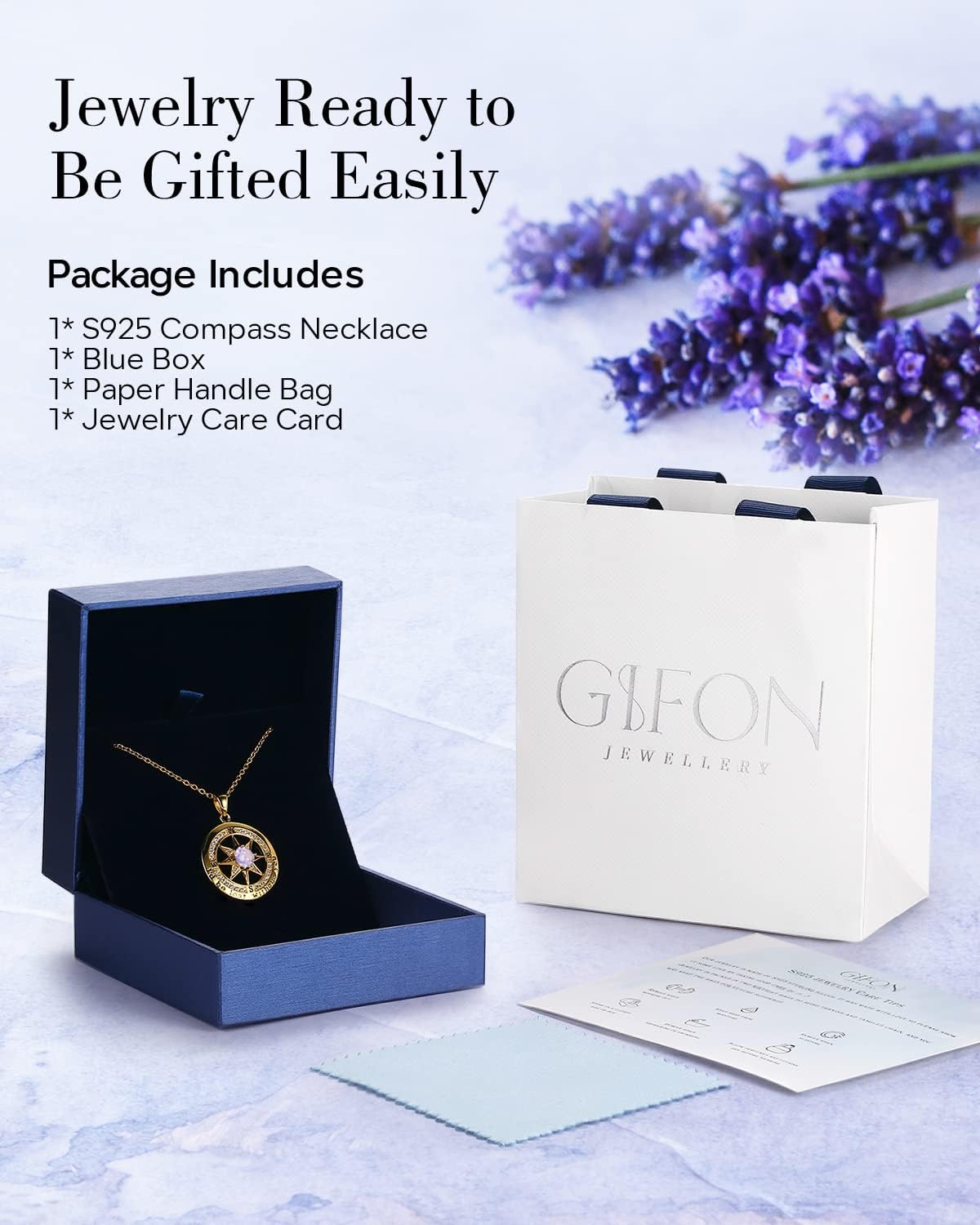 S925 Necklace Gift for Wife |Compass Jewelry |Women Anniversary |Sterling Silver |Girlfriend Birthday Gifts for Her Valentines |I'd be Lost without You |Jewel 18K Gold