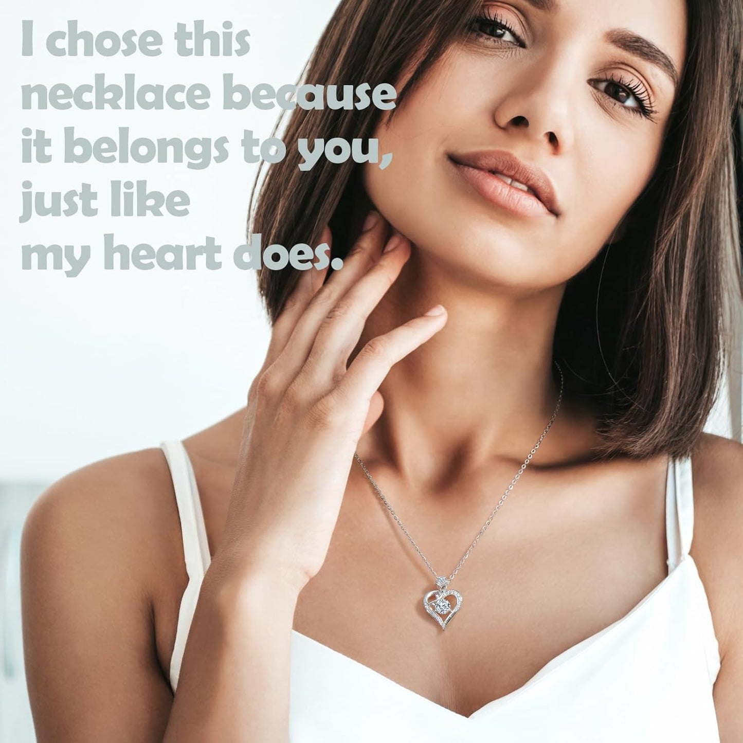 Rose Heart Pendant Necklace Gifts for Wife, Engraved 'I love you' Gift for Wife Girlfriend, Anniversary Birthday Eternity Jewelry Present for Women, Moissanite Necklace Gift for Her