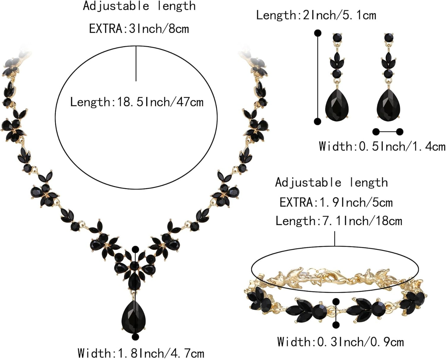 BriLove Wedding Jewelry Set for Women Bride, Y-Necklace Tennis Bracelet Dangle Earrings Crystal Teardrop Marquise Cluster for Bridal Bridesmaid