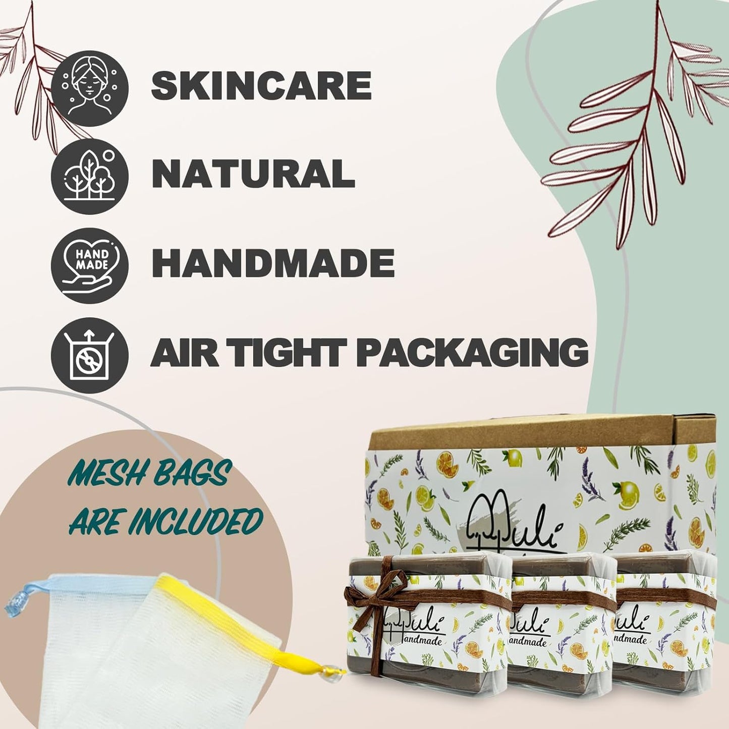 Natural Handemade Bar Soap for Men and Women with Essential oils, Scented Bar Soaps for Bath, Fragrance Gift Set (Pack of 3) Comfrey