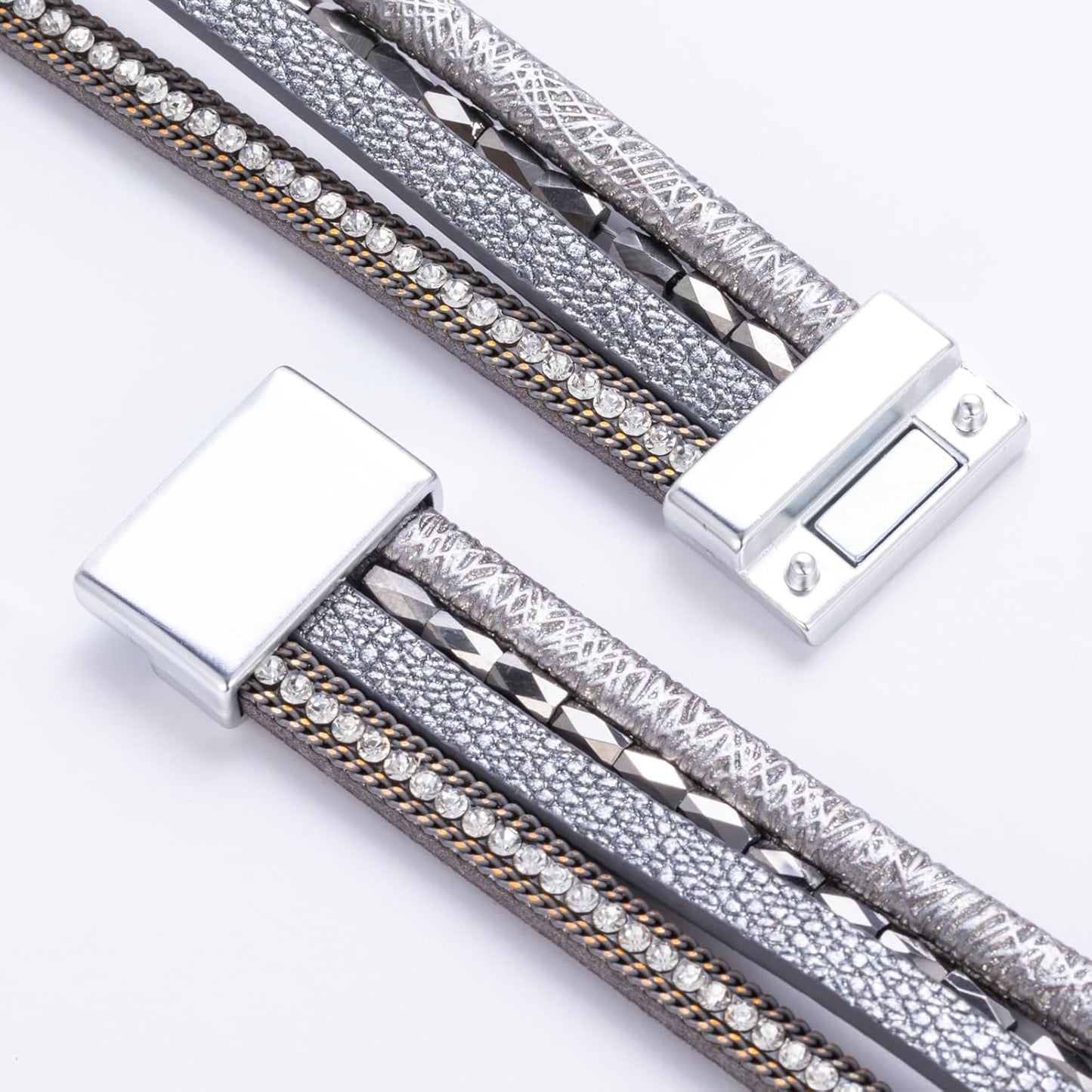 FANCY SHINY Leather Wrap Bracelet Boho Cuff Bangle Bracelets Crystal Bead Bracelet with Magnetic Clasp Jewelry Gifts for Women