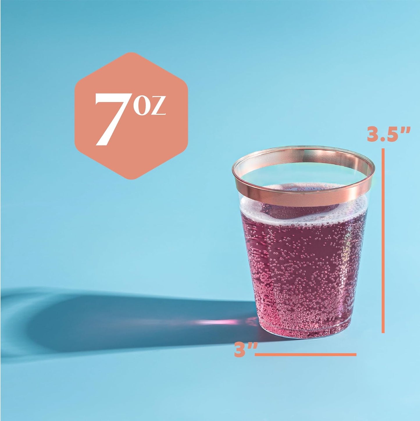 PLASTICPRO Disposable 7 oz Crystal Clear Plastic Tumblers With Rose Gold Rim for Party's & Weddings pack of 100