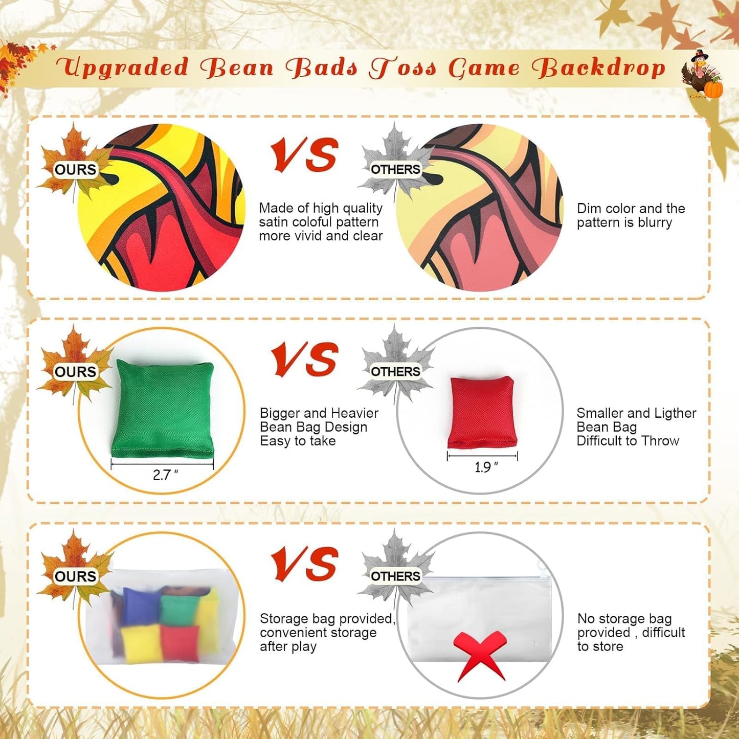 Upgraded, Fall Festival Games, Funny Turkey Toss Game, with 4 Bean Bags, Classic Design, Premium Banner, Accessories, Storage Bag, Thanksgiving Games for Kids Teen, Friendsgiving Party Decorations