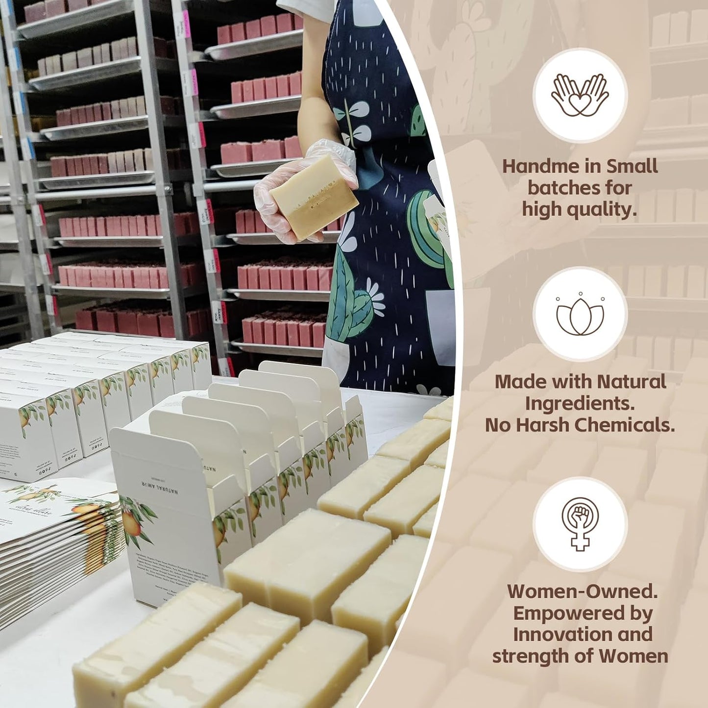 Natural Amor All Natural Handmade Soap Bar, Nourishing 3 pack- Rose Bergamot, Lavender, Unscented Oatmeal Bar Soap, 4.3 OZ each