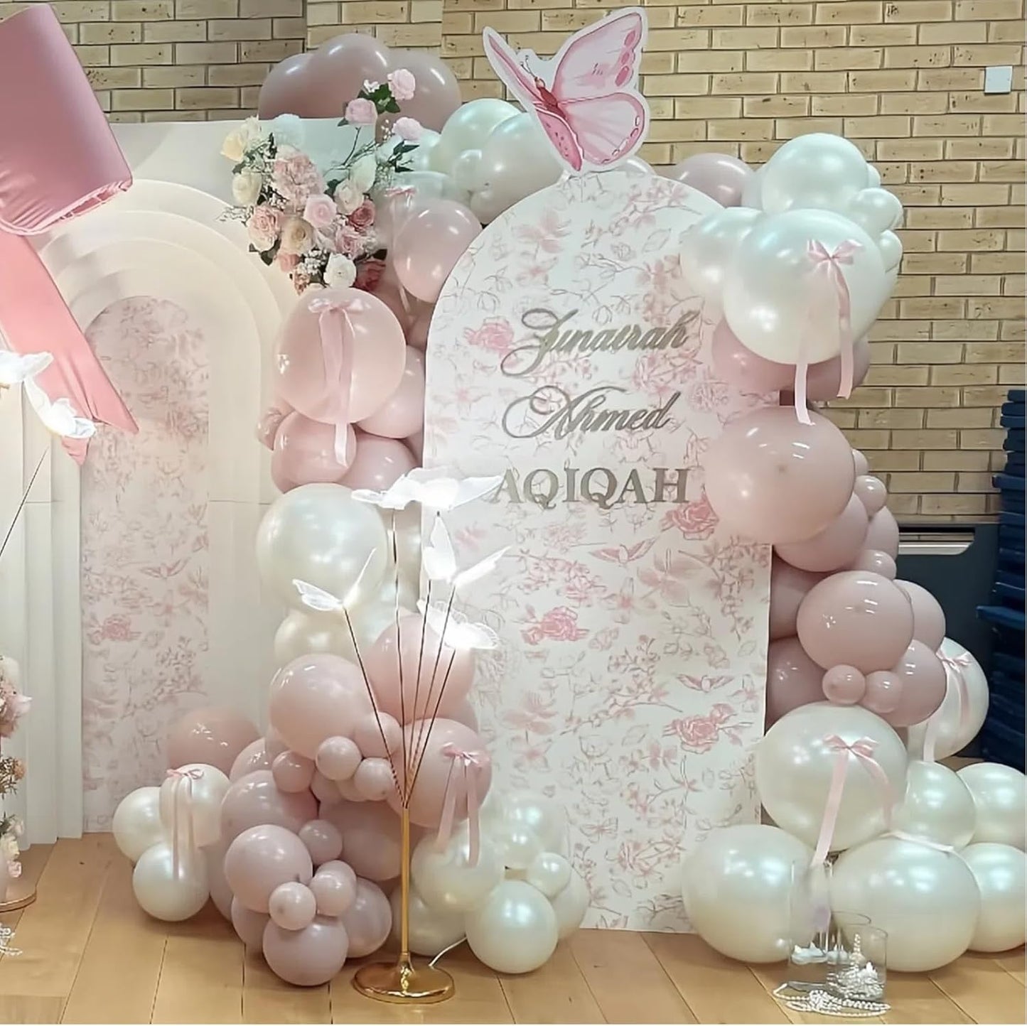 Pink and White Balloons, 12 Inch Double Stuffed Pearl Dusty Blush Baby Light Pink Cream Clear Latex Balloons for Girls Women Boho Bachelorette Wedding Princess Baby Shower Birthday Party Decorations