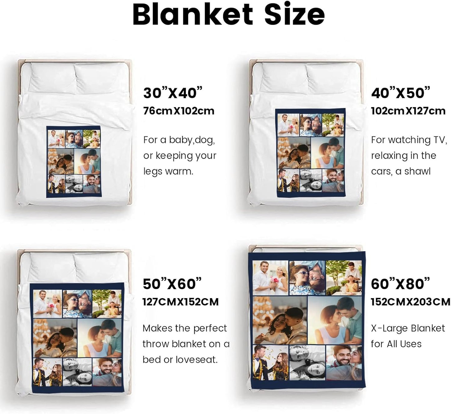 Custom Blanket with Photos Personalized Picture Collage Throw Blankets Gifts for Mother Father Lover Friend Customized Picture Gifts Flannel Blanket Christmas Birthday Wedding 60"X80" Made in USA